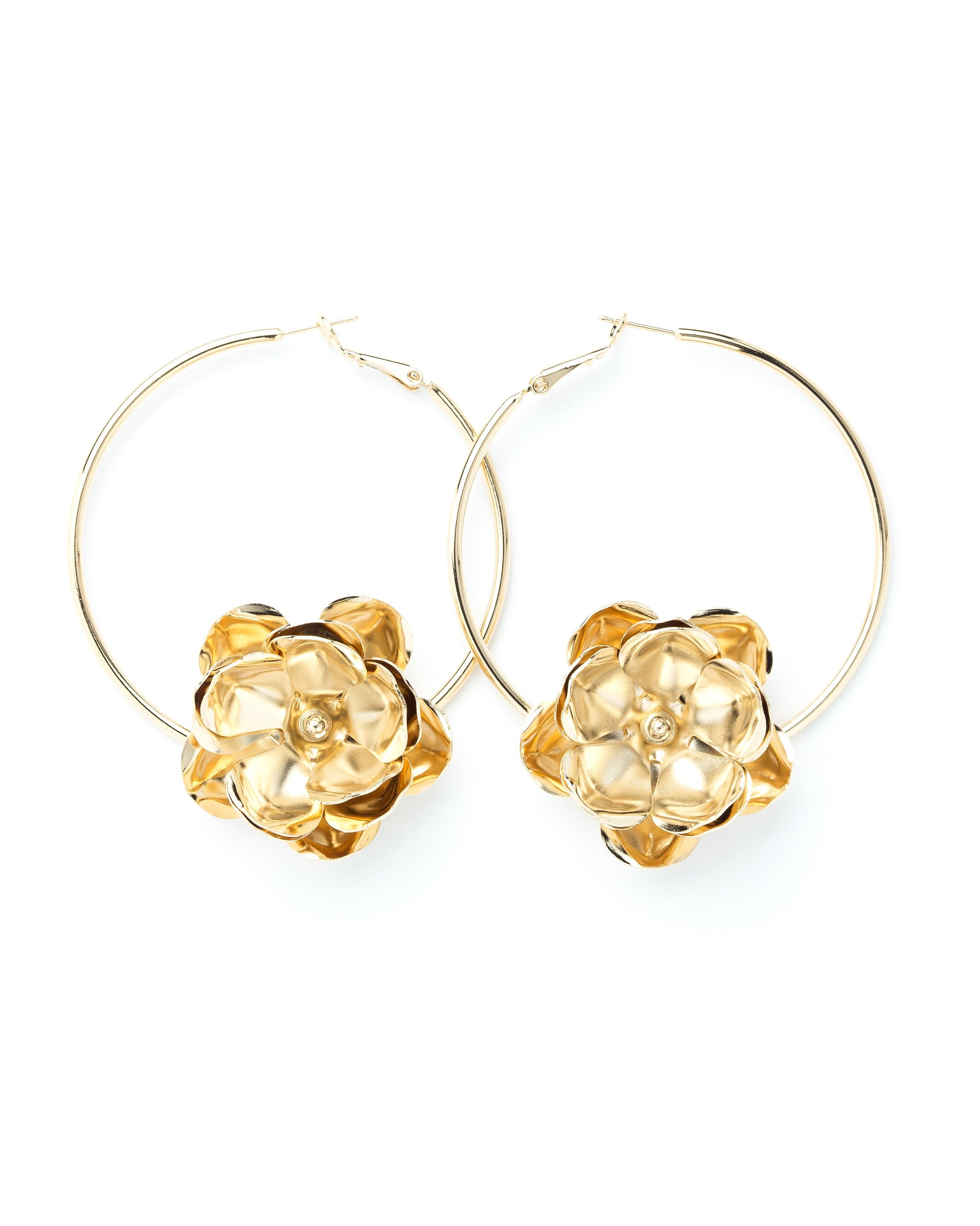 Flower-shaped gold-plated hoop earrings GoldenMONSIEUR SIMONE