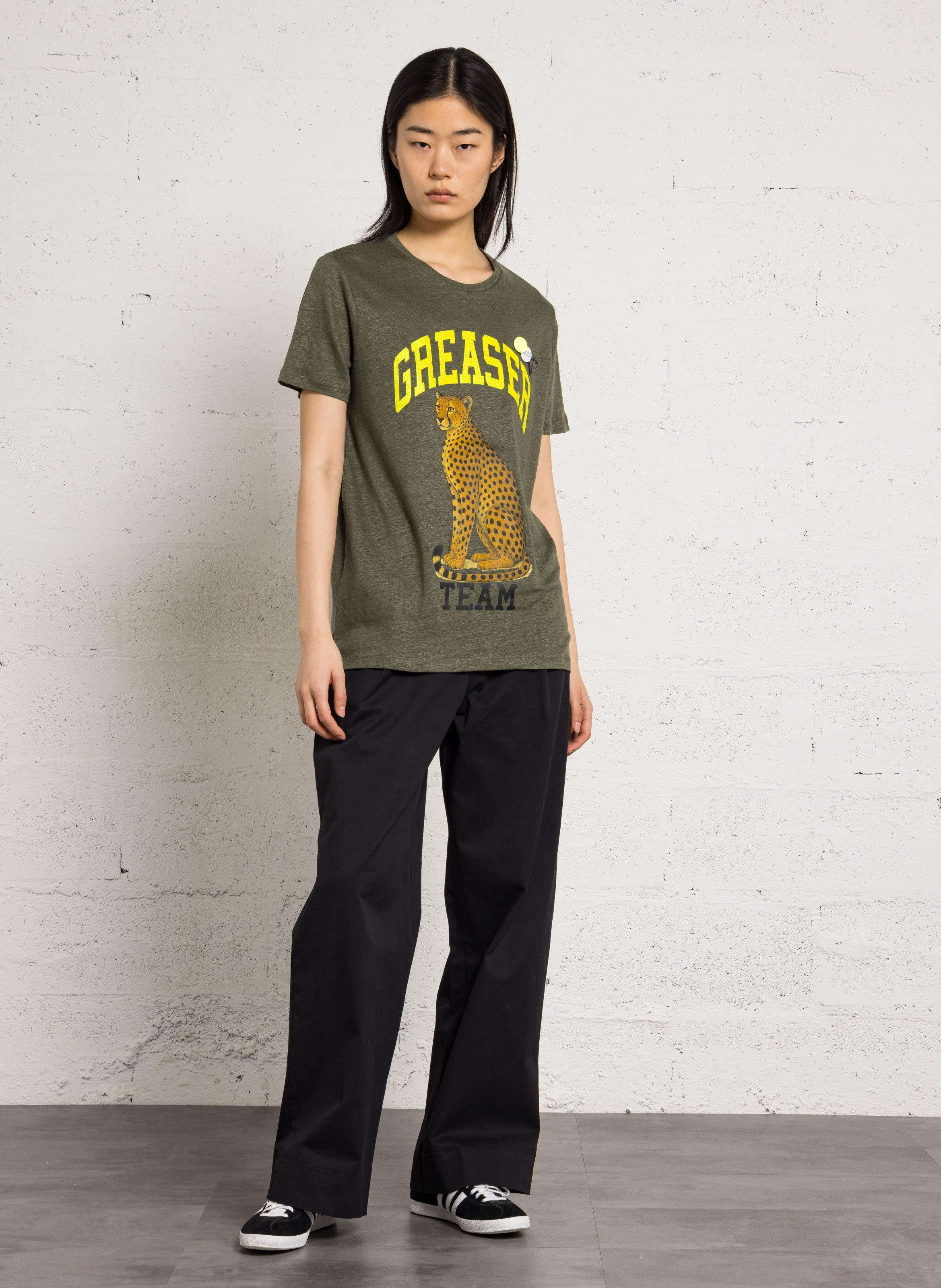 Tee-shirt droit col rond sérigraphié en lin NEWTONE Kaki