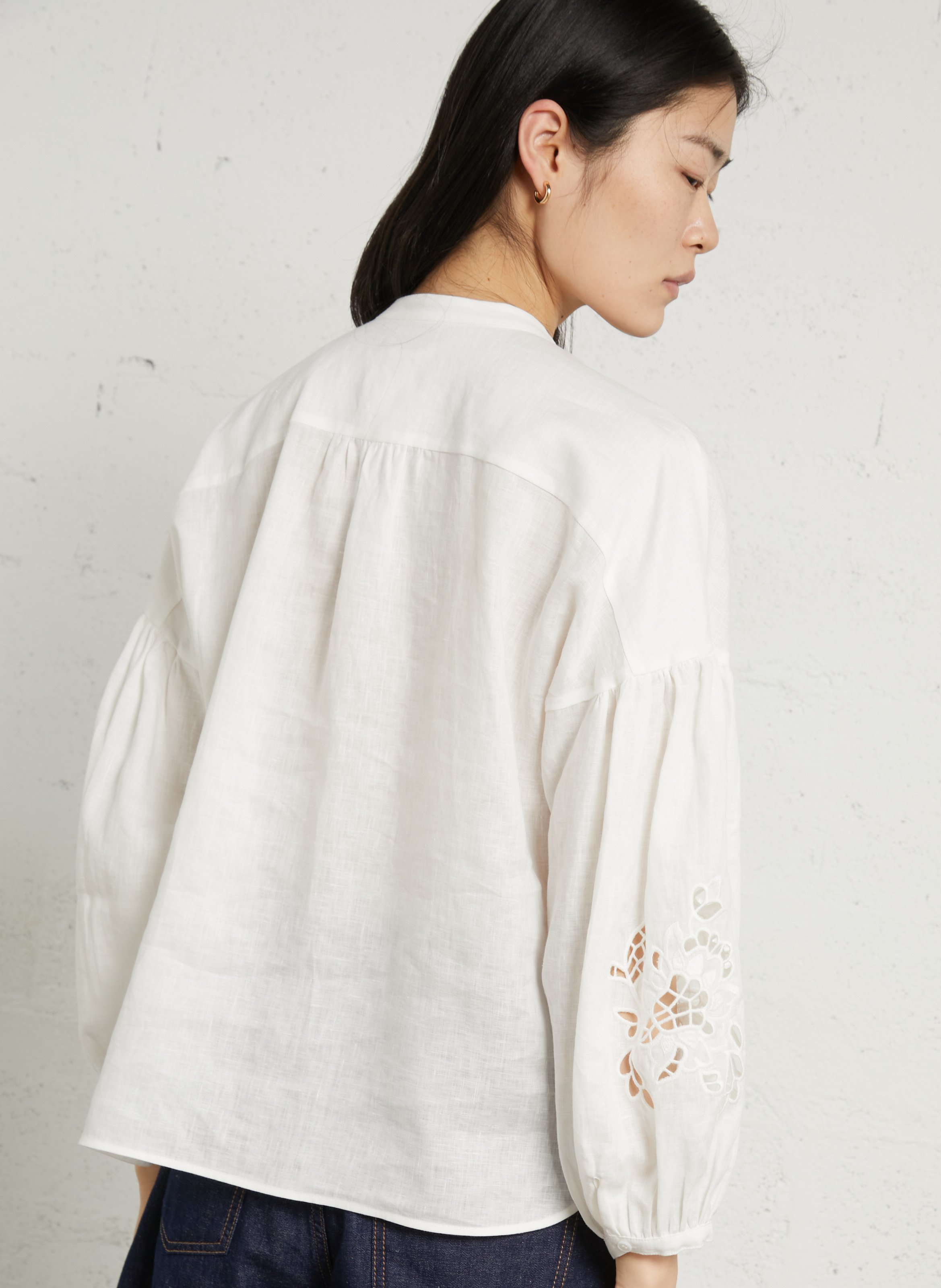 Oversized linnen blouse met ronde hals MAX MARA WEEK END Wit