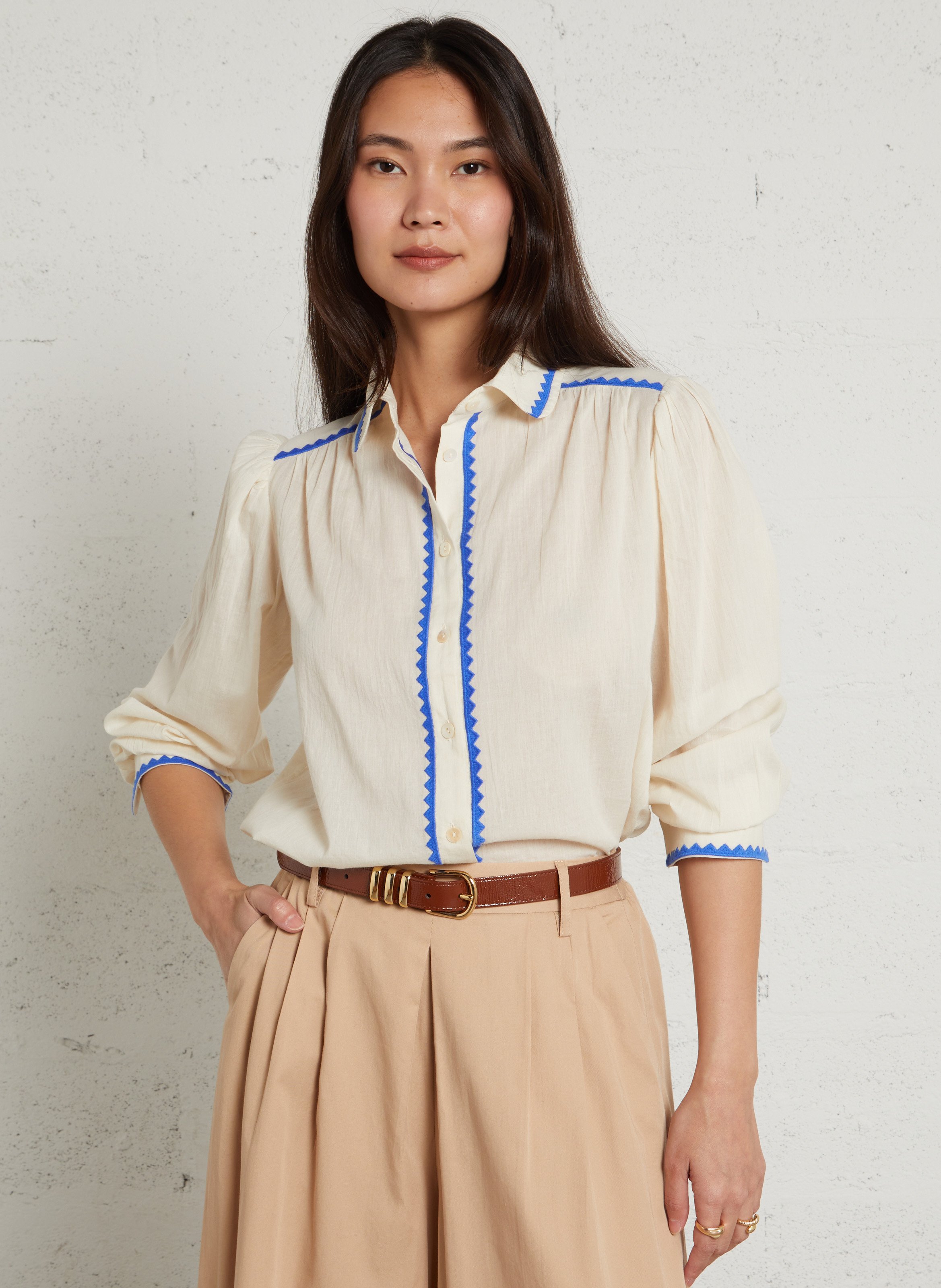 Rechte blouse met borduurwerk MAISON 123 Beige