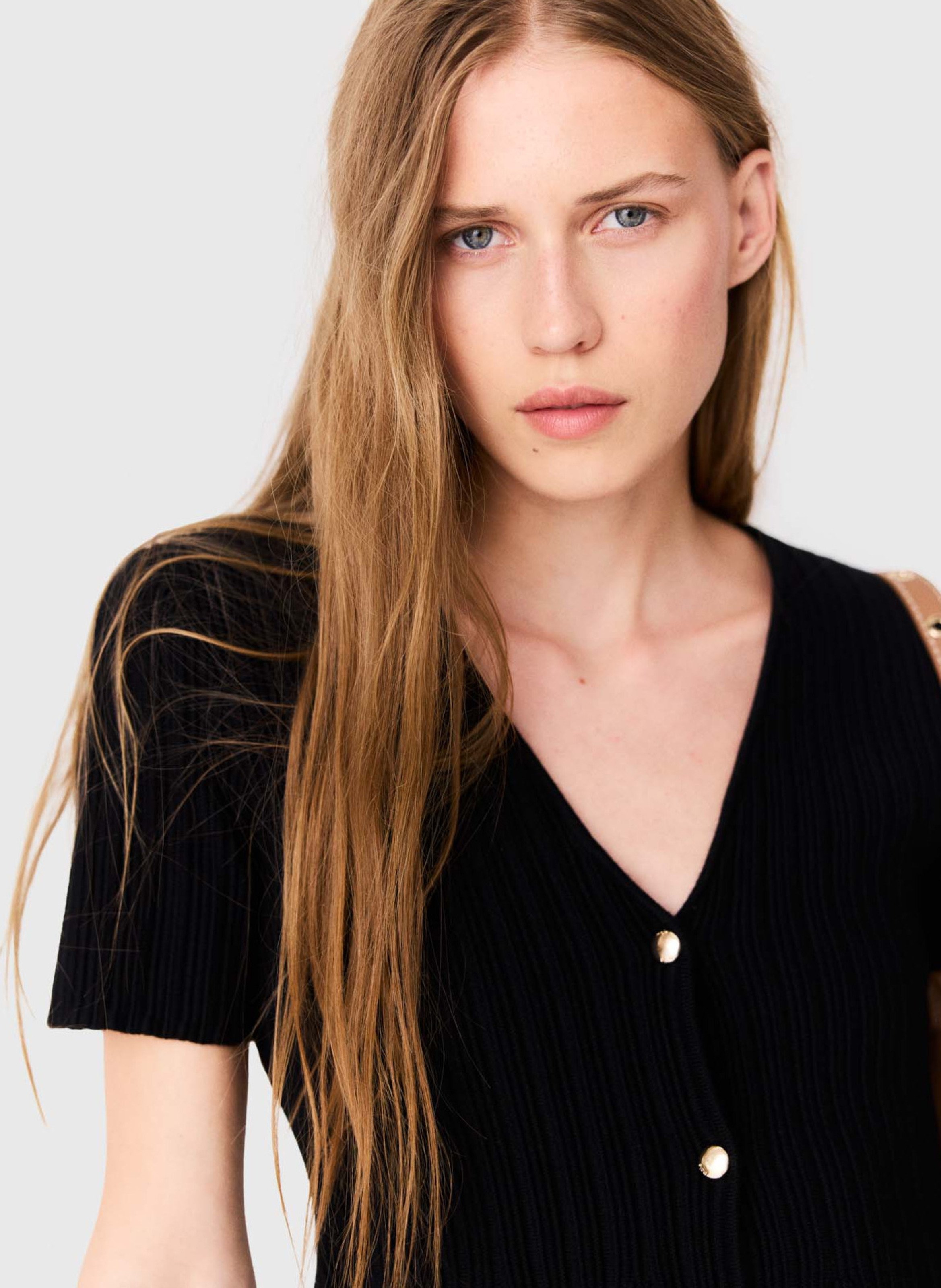 Gilet droit col V MAJE Noir