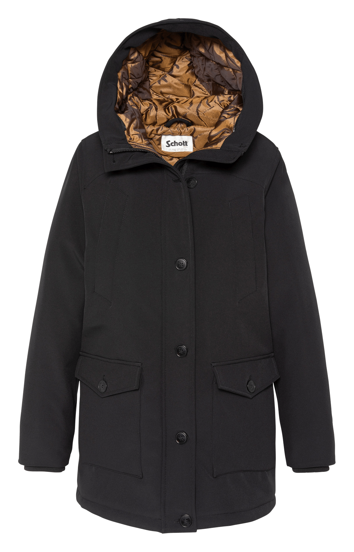 Parka droite col à capcuhe SCHOTT Noir