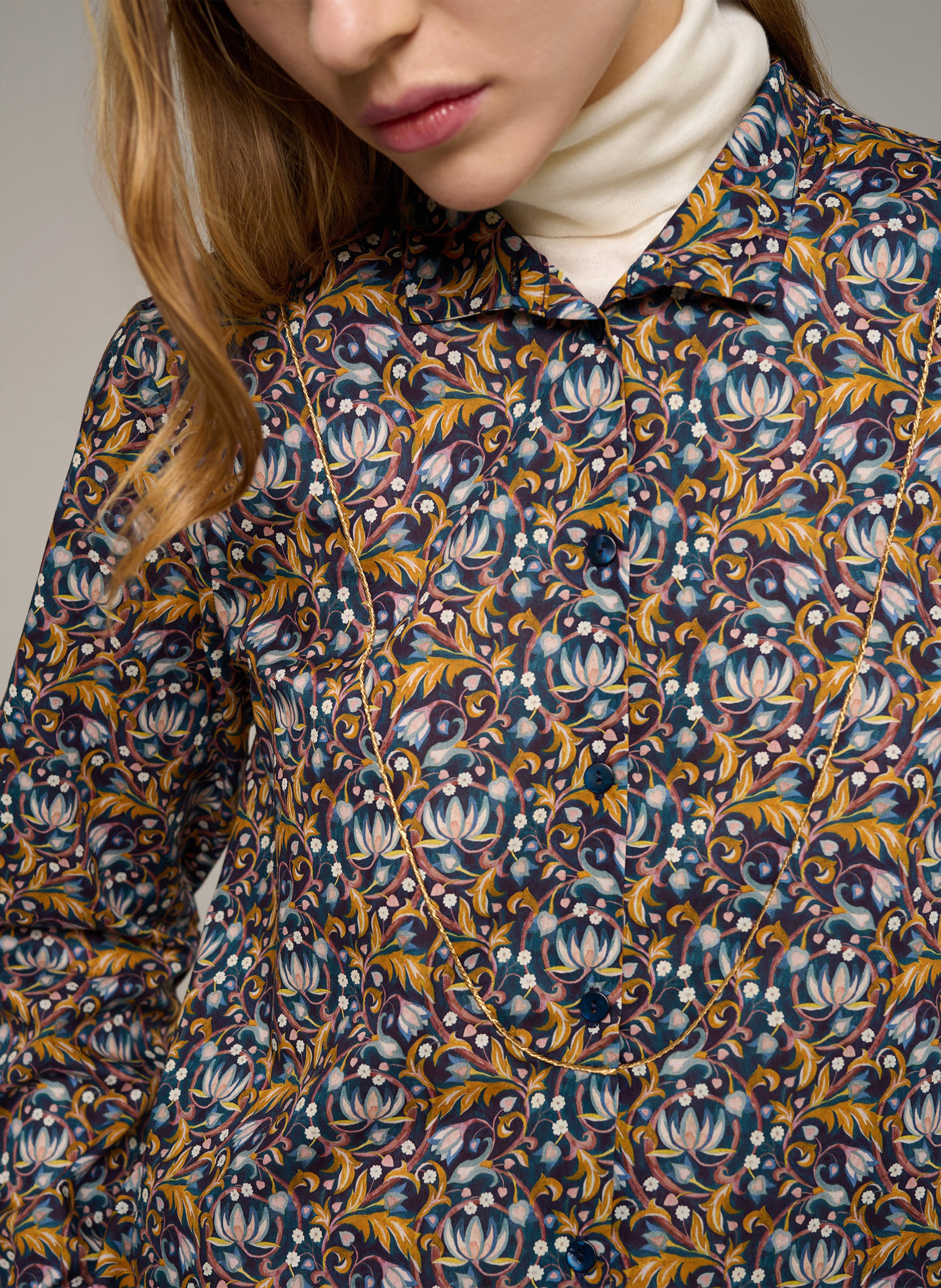 Chemise droite col classique imprimé fleuri en coton COTELAC Bleu