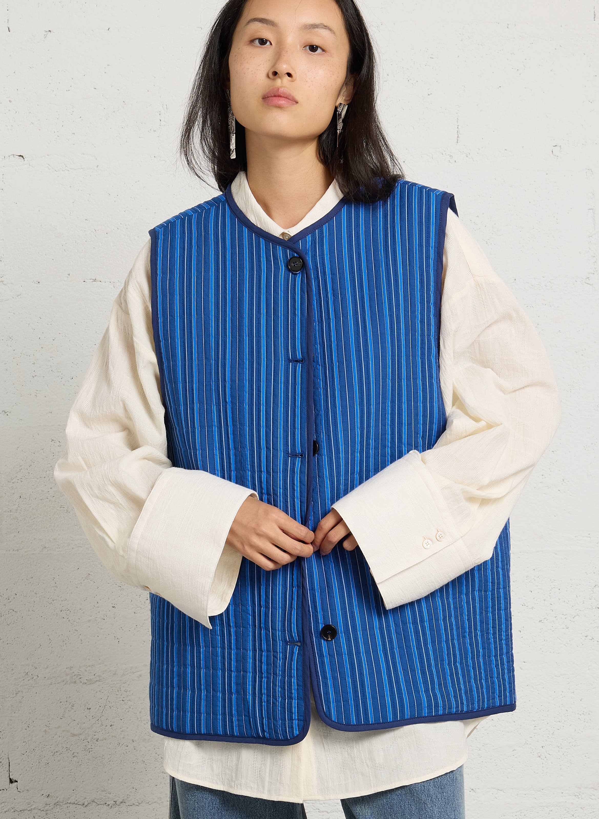 Sleeveless round neck striped vest RUE DE TOKYO Blue