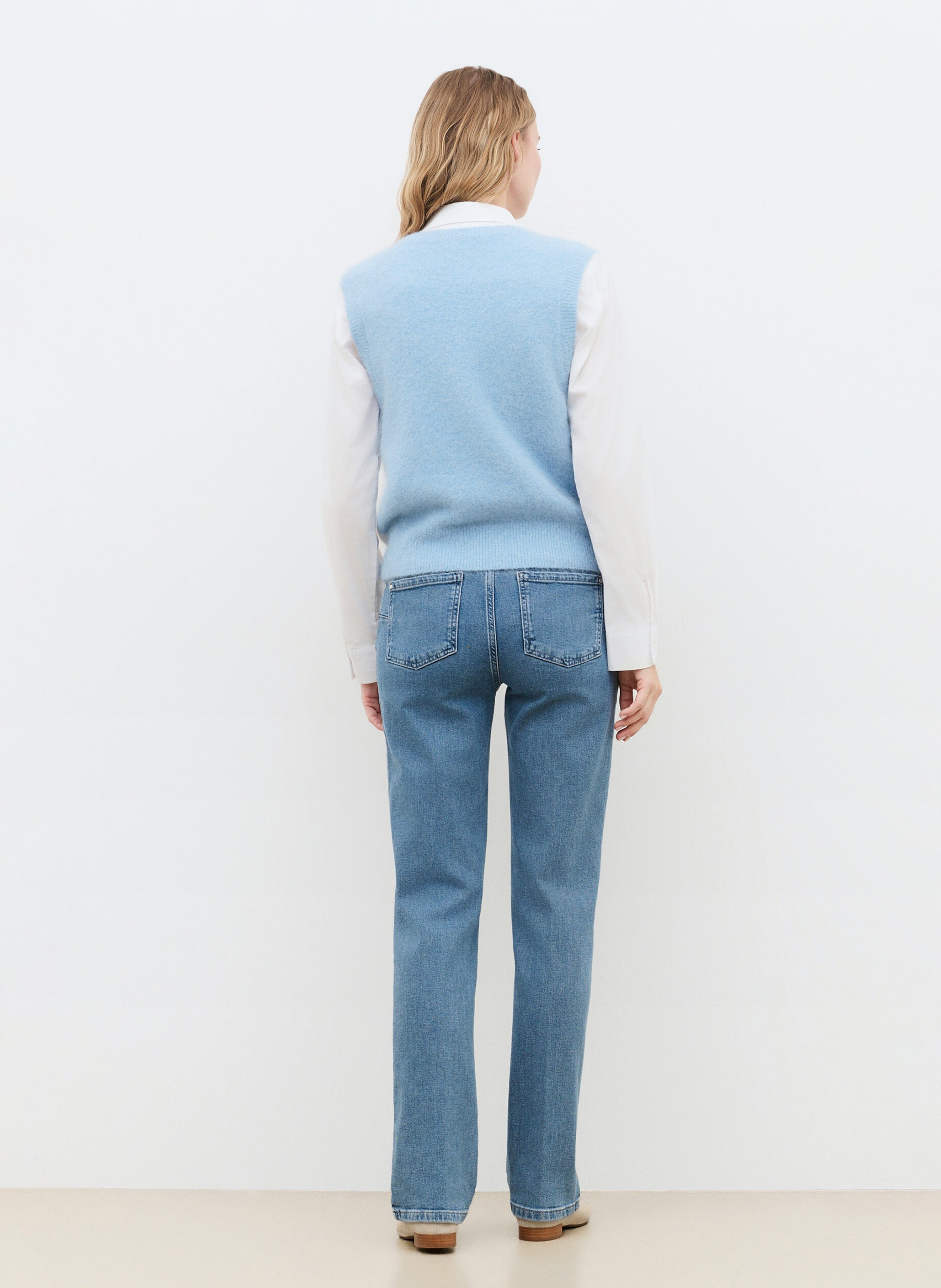Pull sans manche droit en laine mélangée CAROLL Bleu