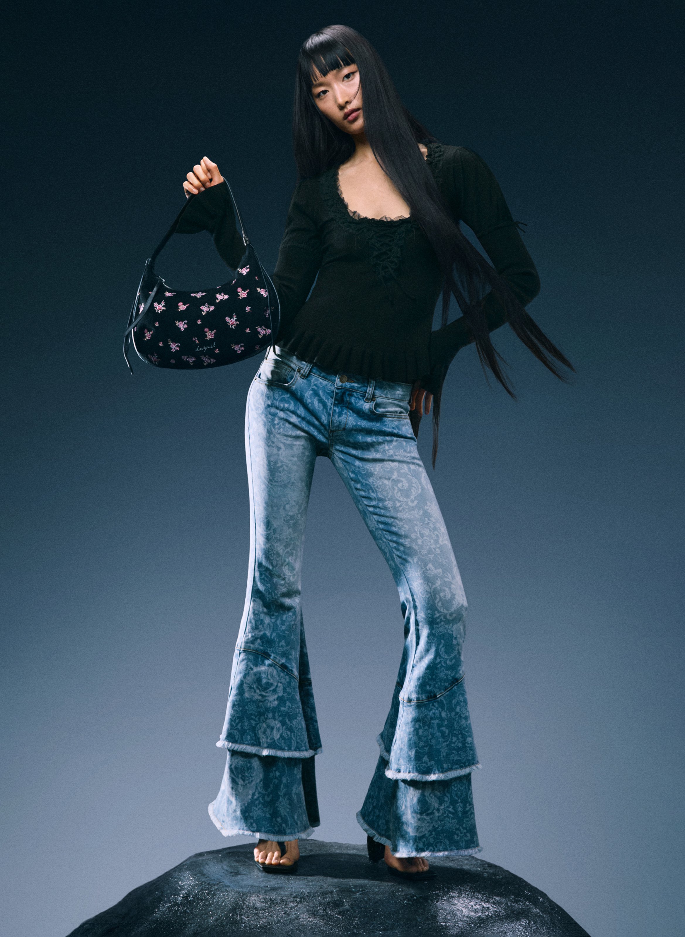 Flared jeans with jacquard ruffles DESIGUAL Blue