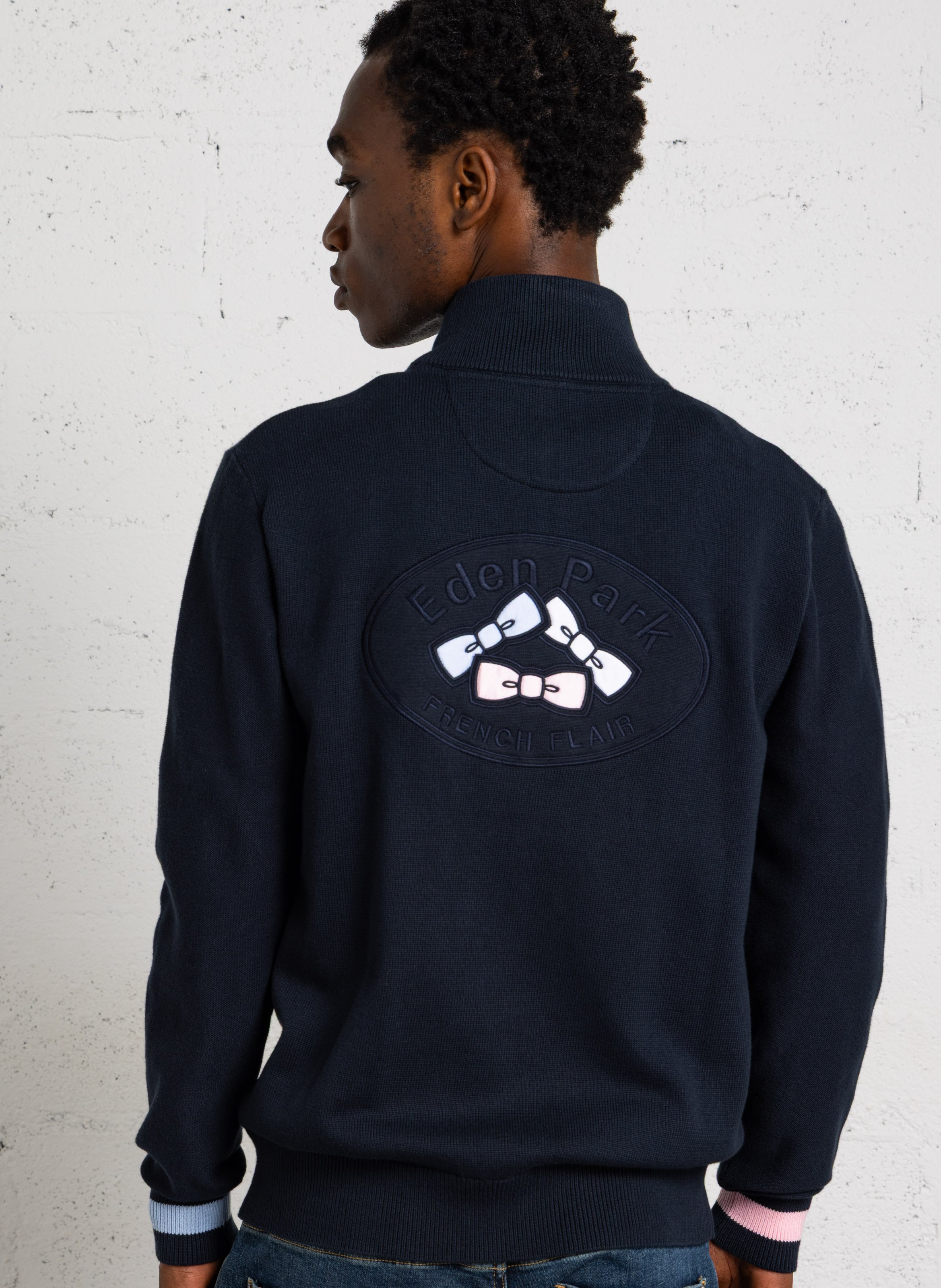 High-neck cotton cardigan EDEN PARK Blue