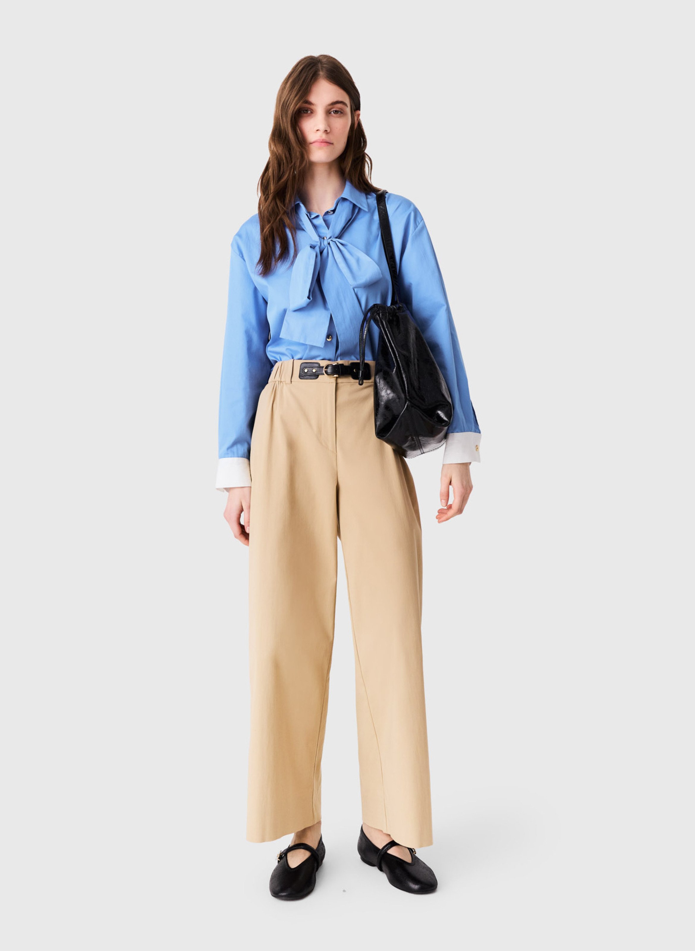 Pantalon large en coton mélangé MAJE Beige