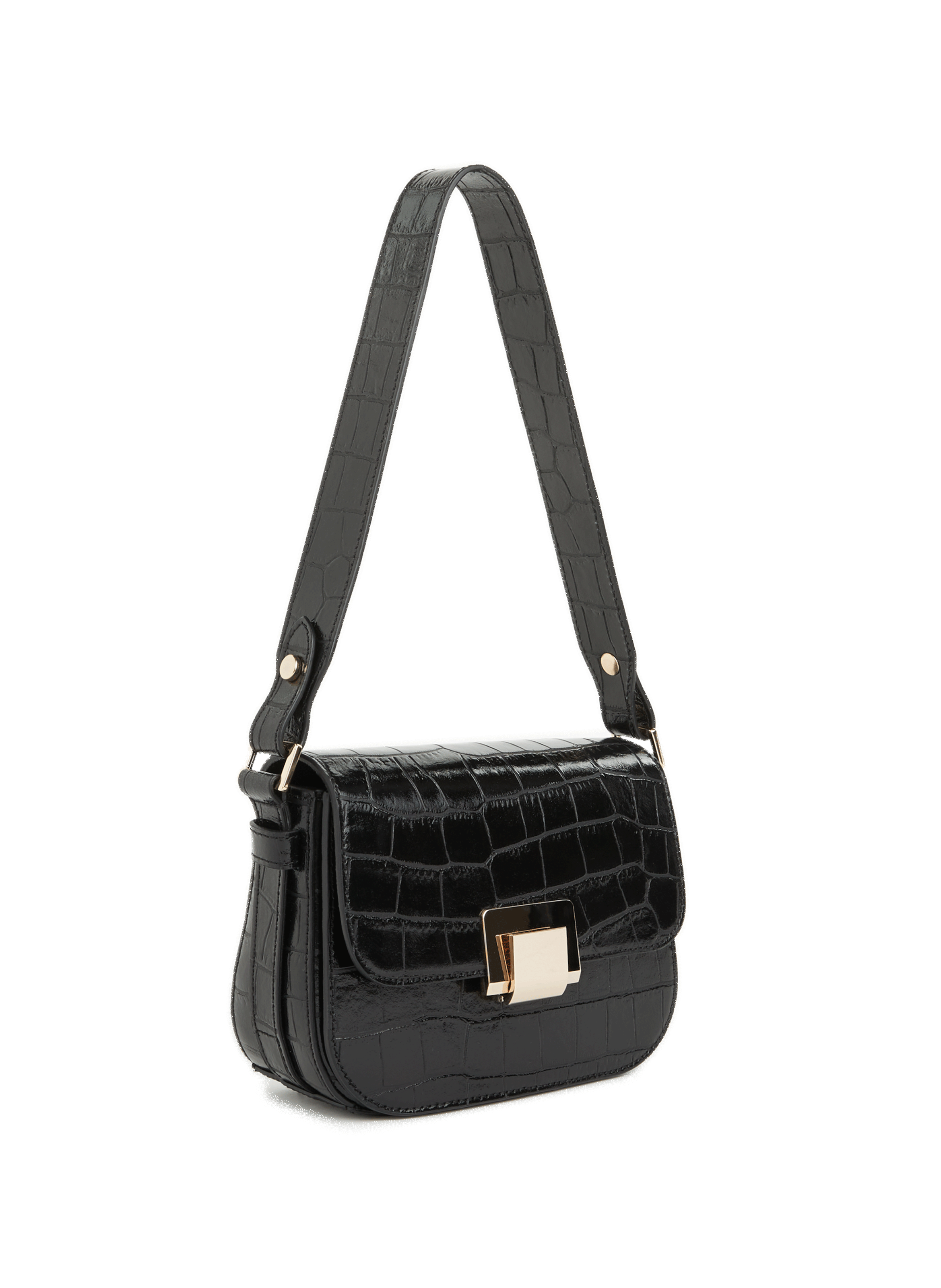 Schultertasche aus Kroko-Leder mit Umschlag SAISON 1865 Schwarz