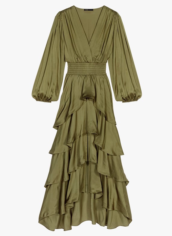 Khaki Satin wrap maxi dress