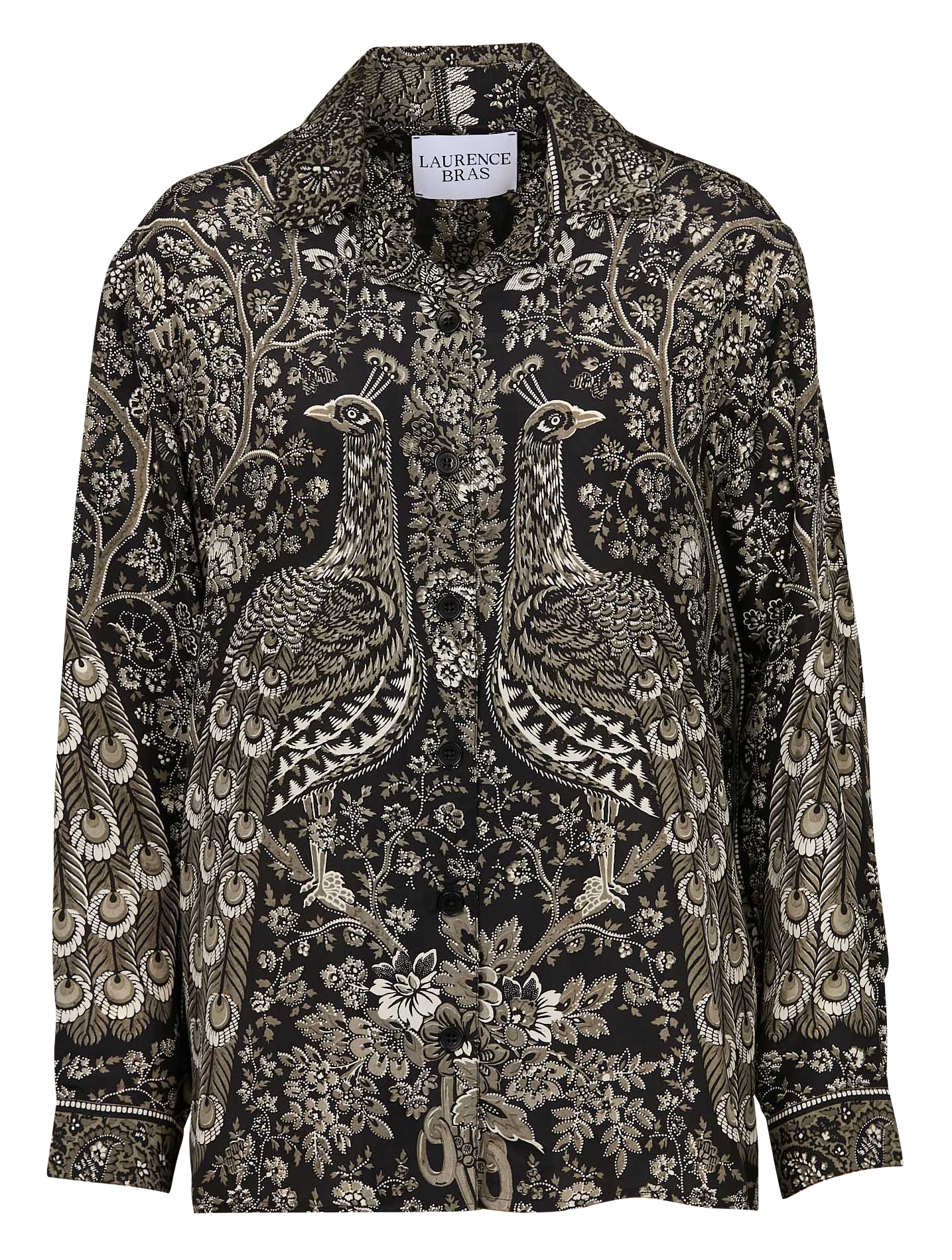 Gerade geschnittenes Seidenhemd mit klassischem Kragen Schwarz