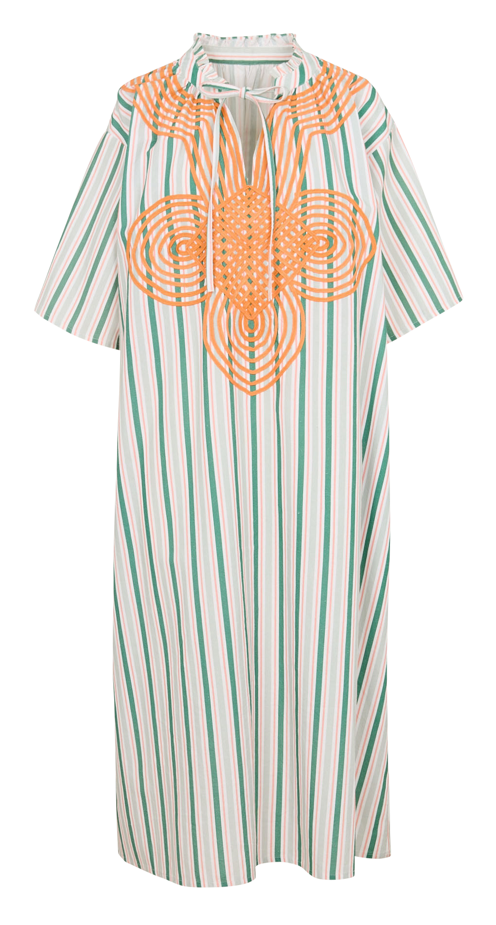 Wijde katoenen jurk met borduursel Oranje