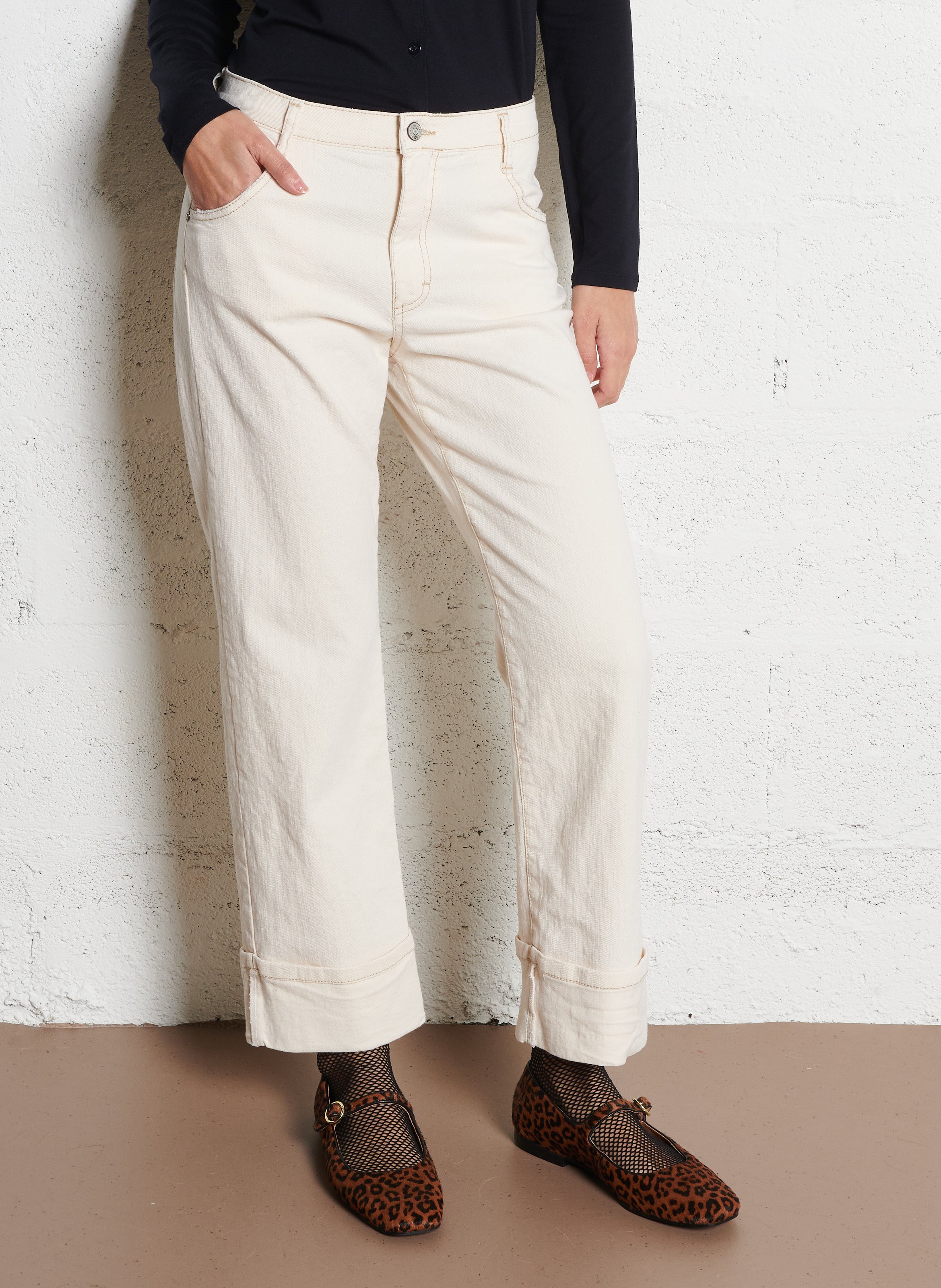 Straight hemmed cotton-blend jeans PLEASE Beige