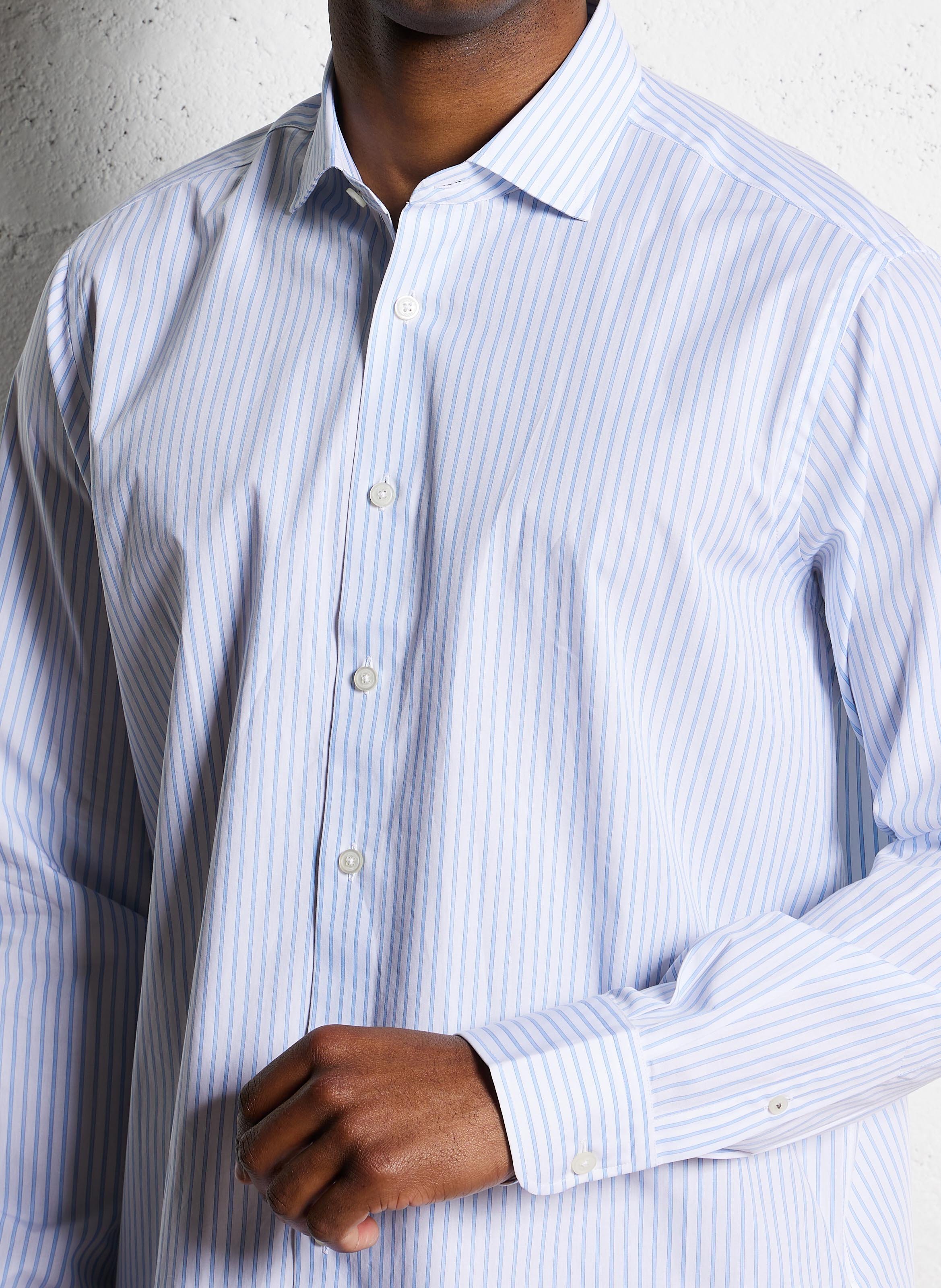 Chemise droite en coton rayé HACKETT Bleu