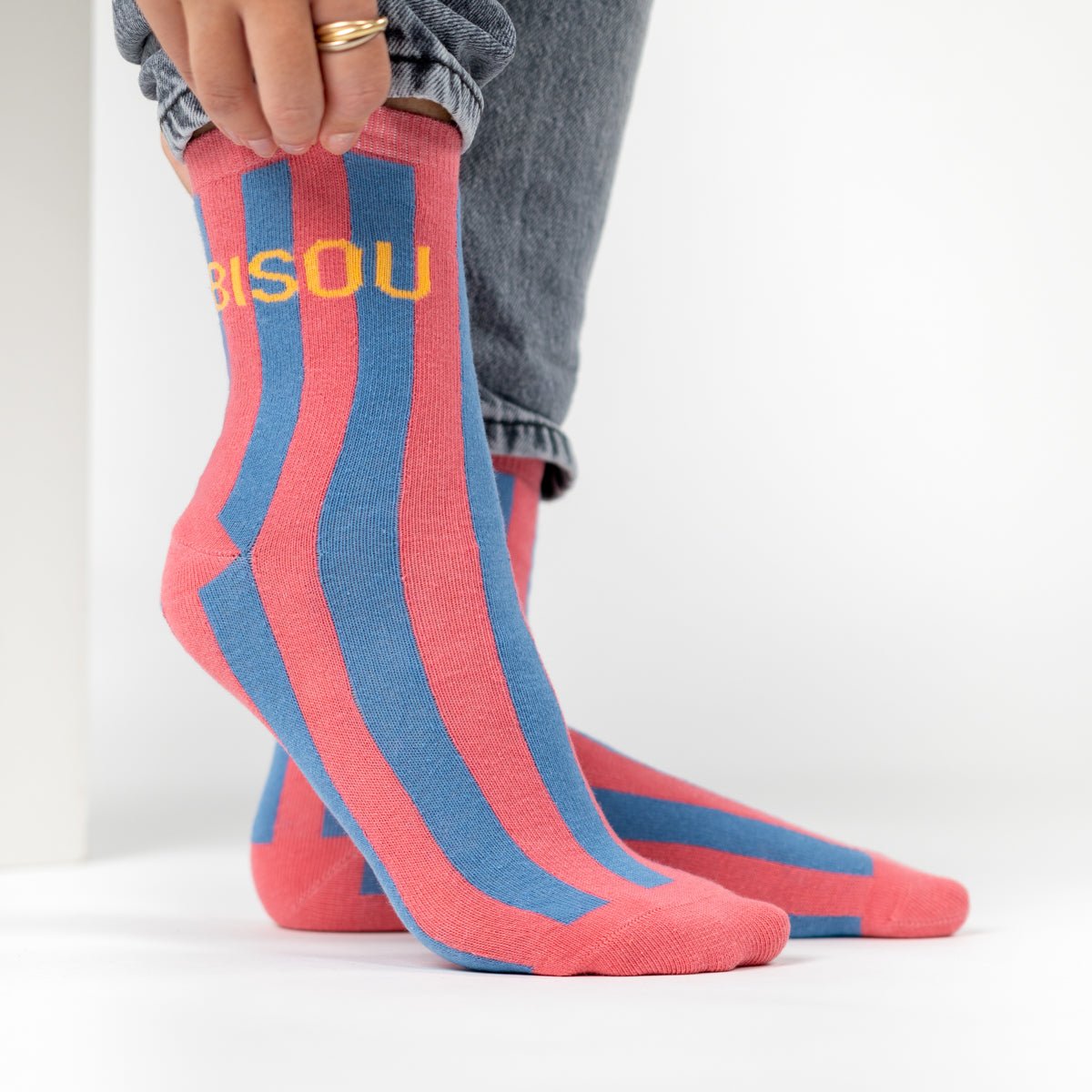Striped combed cotton socks Pink