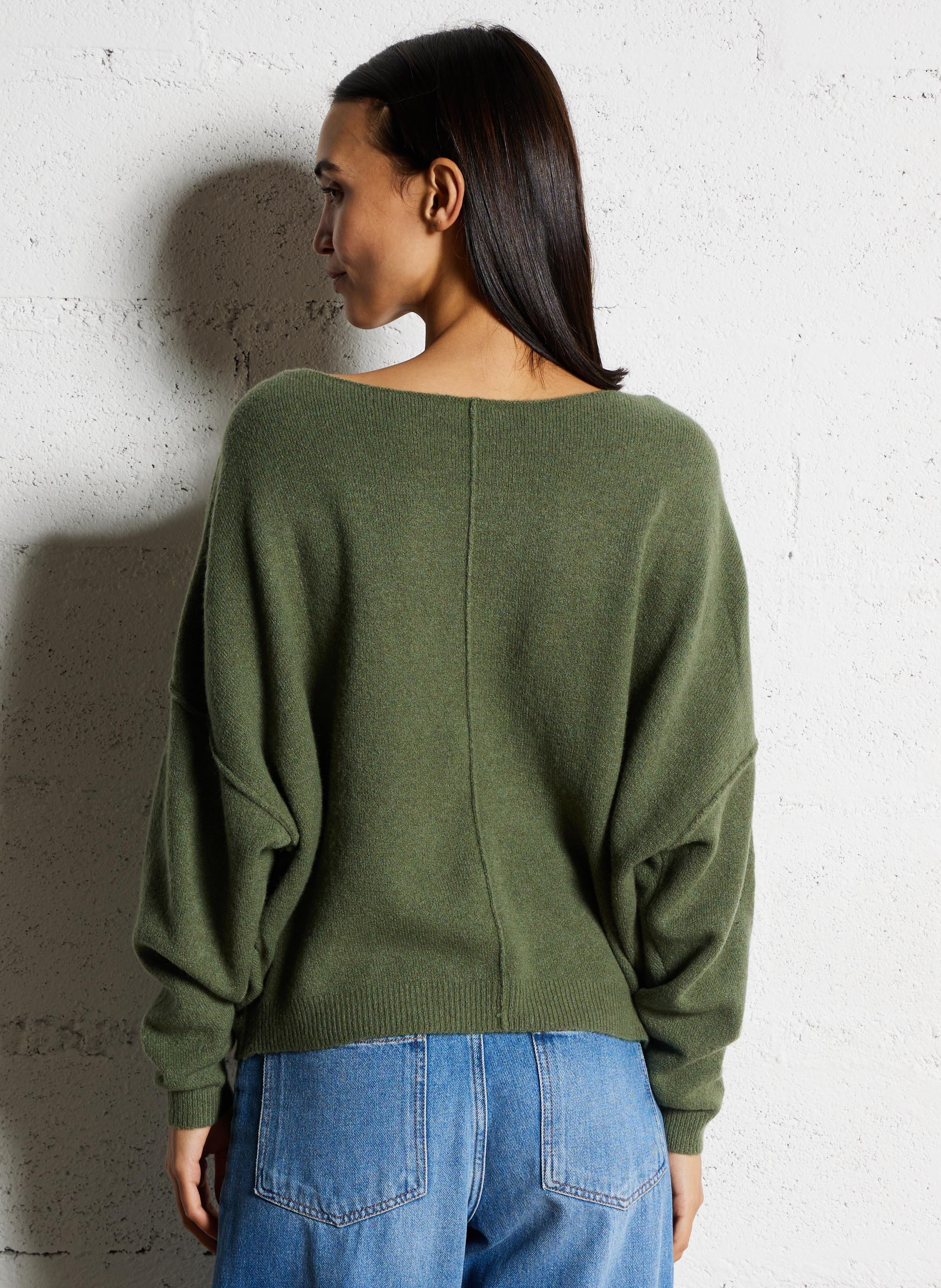 Pull ample à col bateau en maille duveteuse Vert