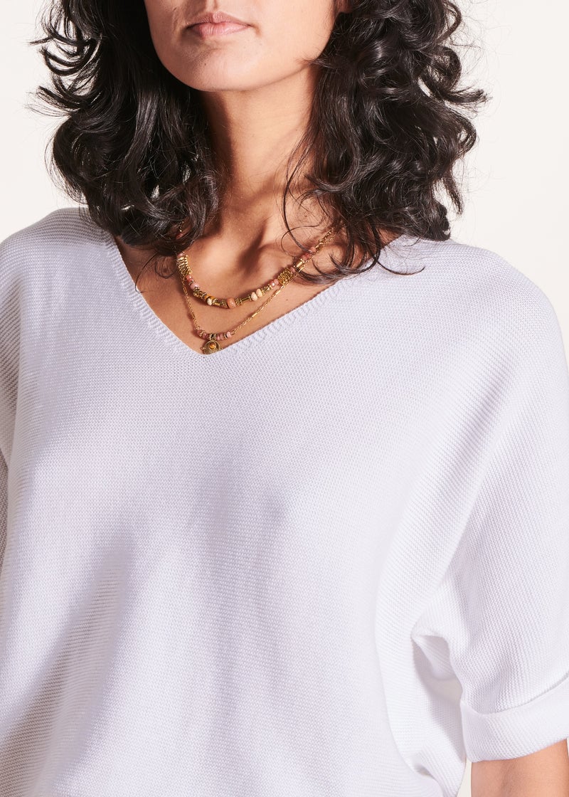 Loose-fit V-neck knit top LA FEE MARABOUTEE White