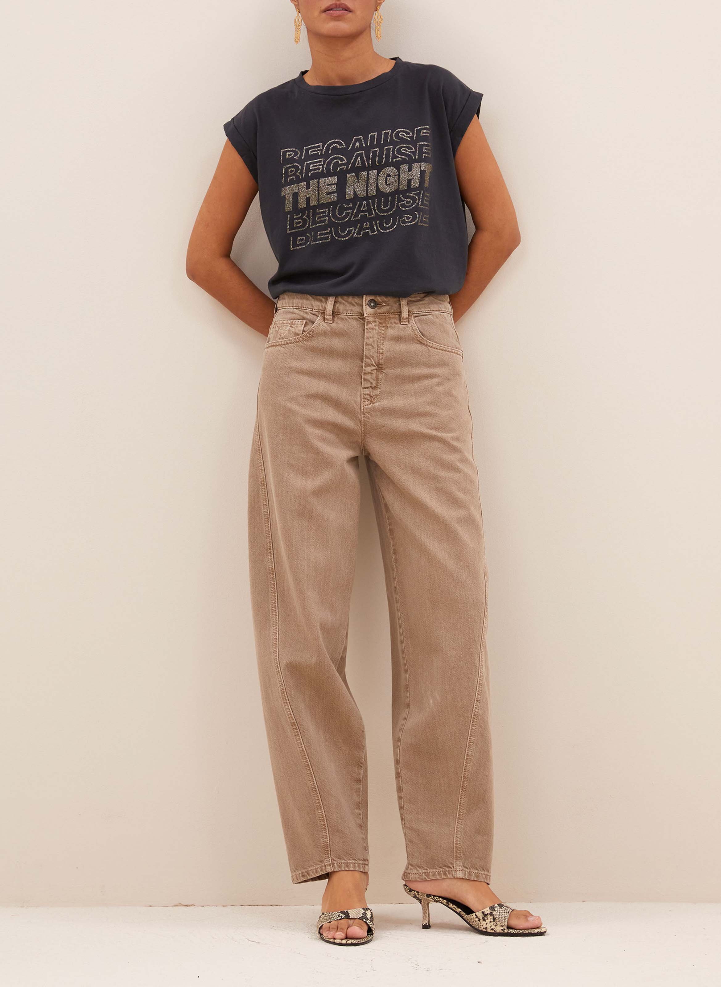 Wide-leg organic cotton pants Beige