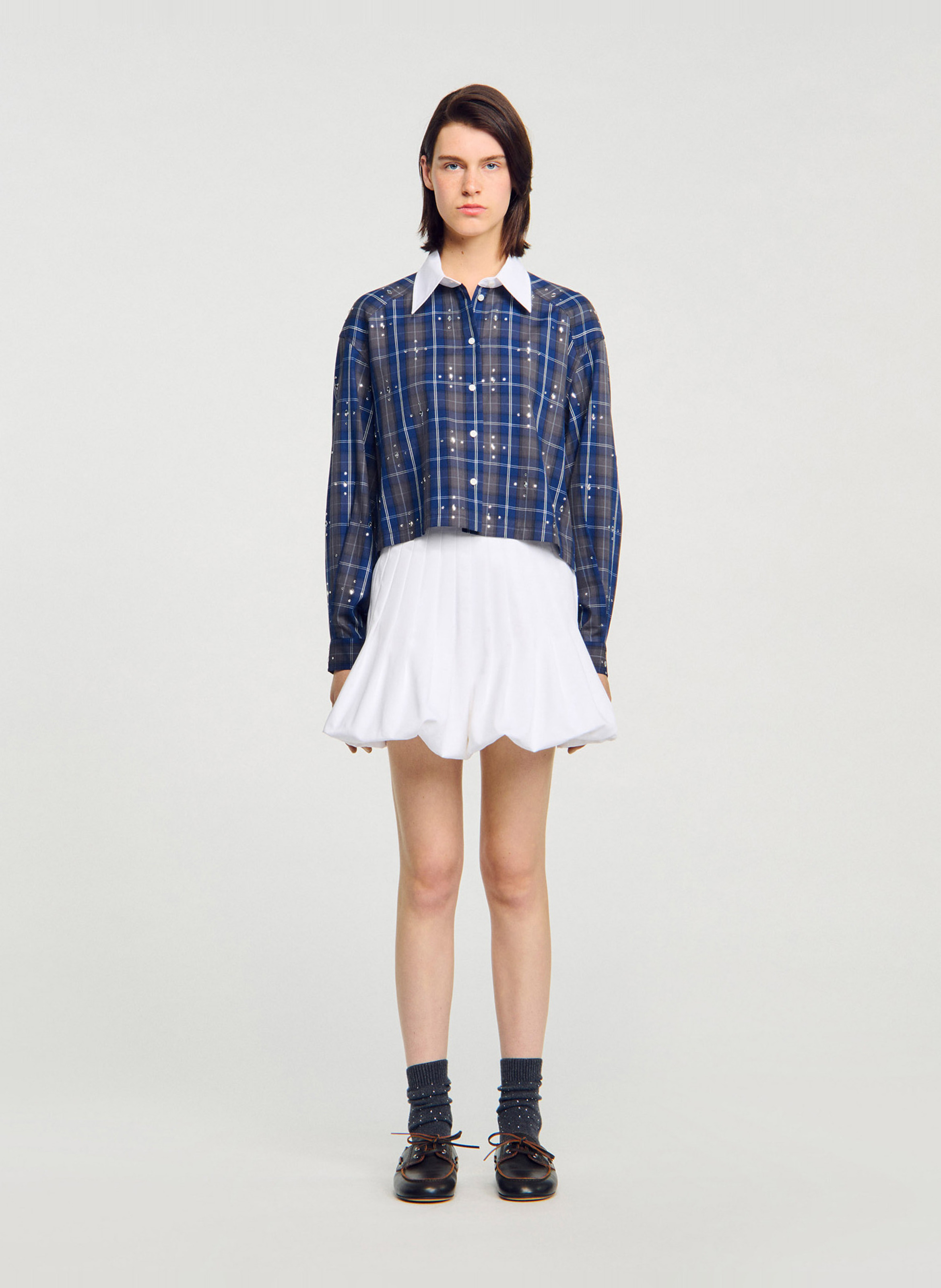 Chemise oversize en coton à carreaux SANDRO Bleu