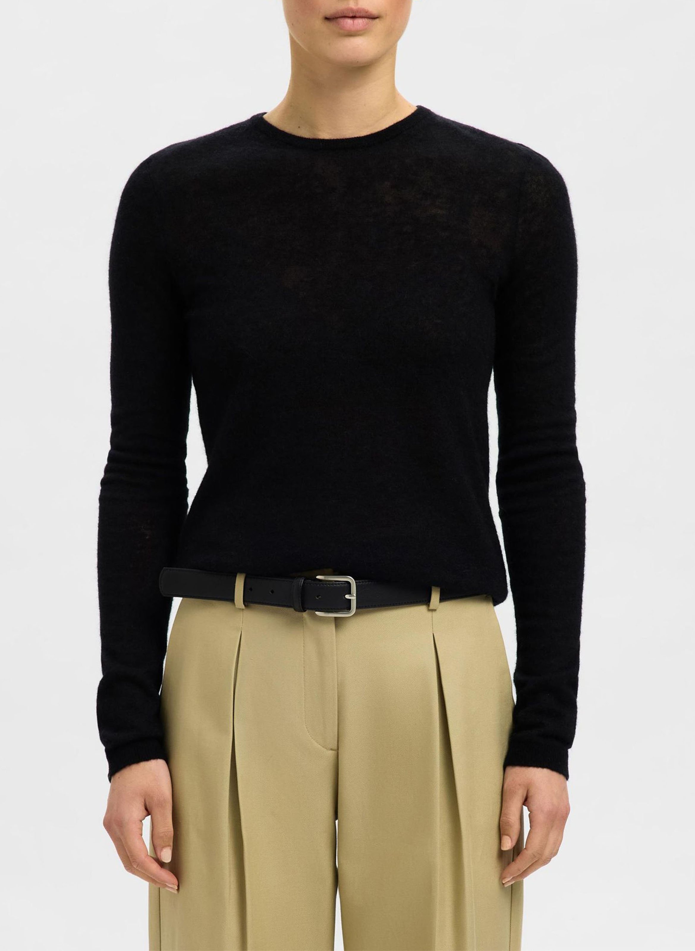 Top col rond en laine mélangée SELECTED Noir