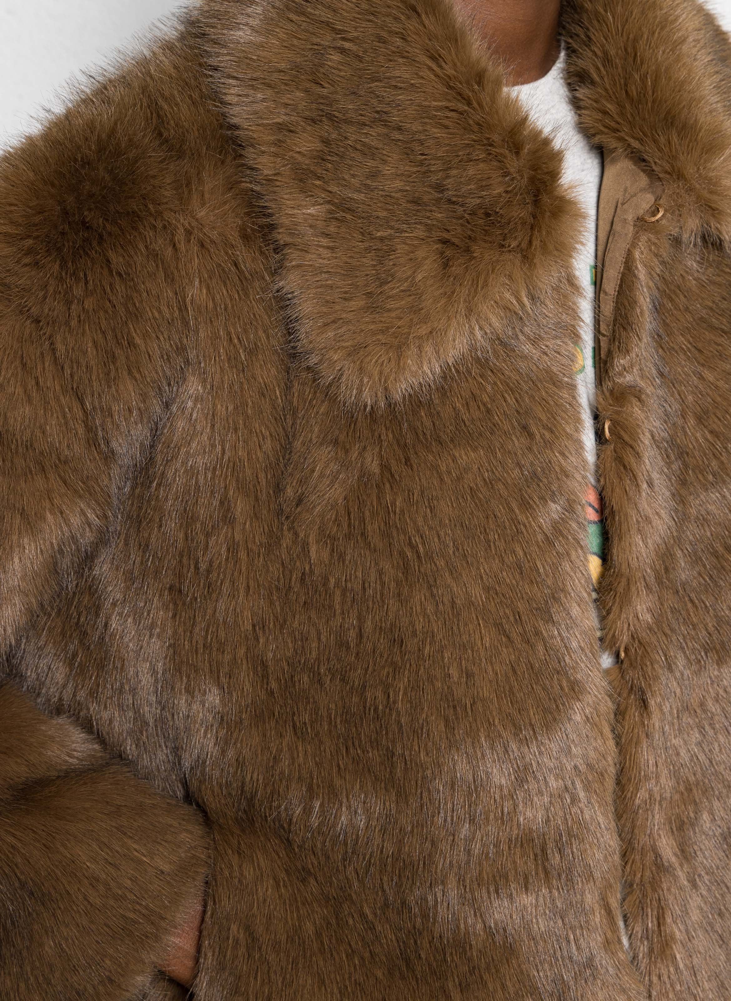 Faux fur coat with classic collar DES PETITS HAUTS Brown