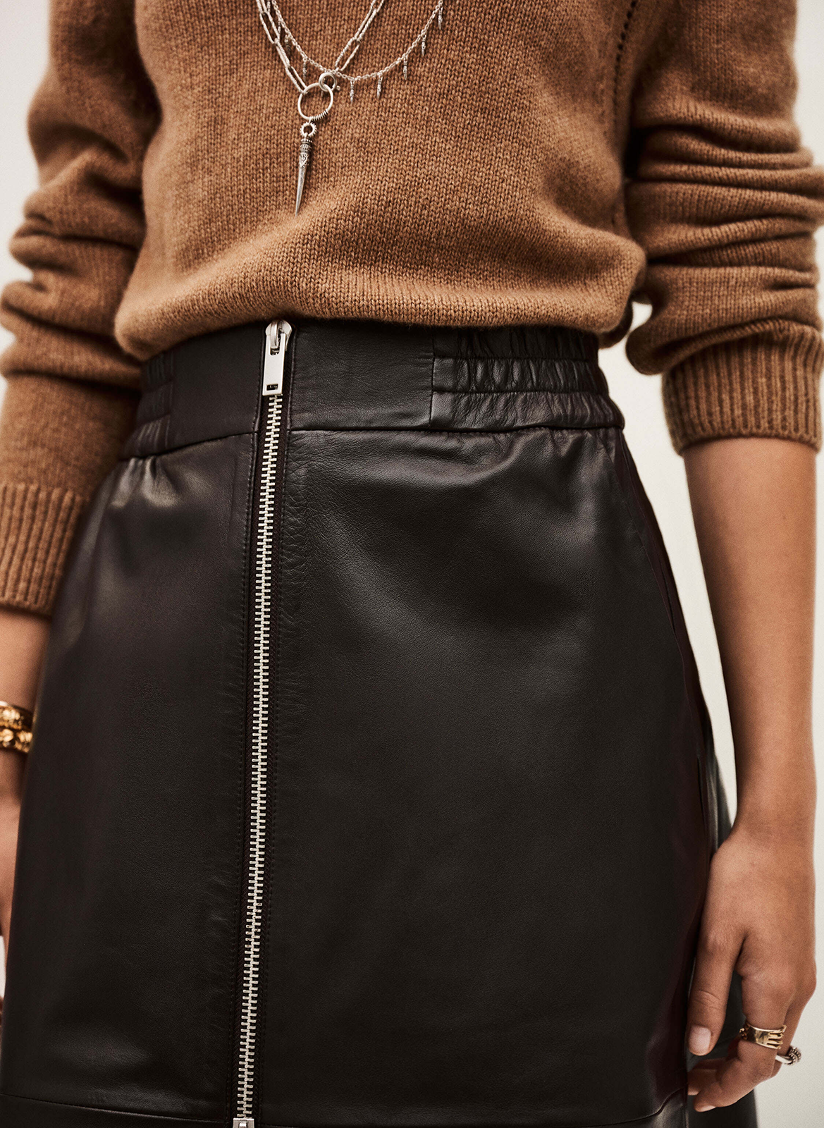 Leather midi skirt BA&SH Brown