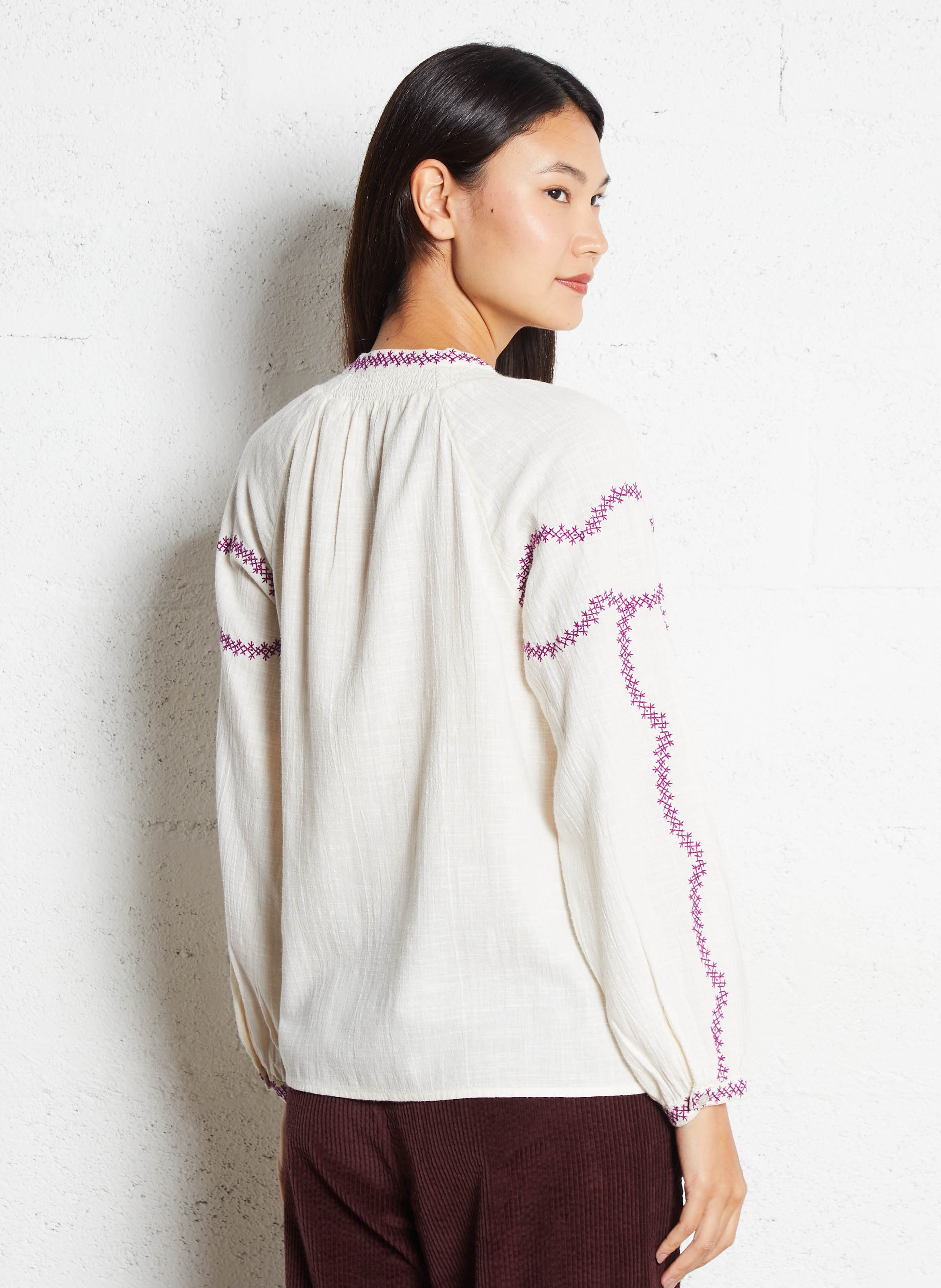 Blouse col tunisien en coton MAISON 123 Blanc