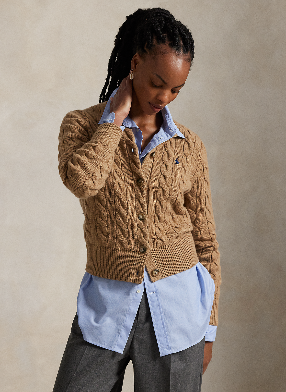 Gilet col rond en laine mélangée POLO RALPH LAUREN Beige