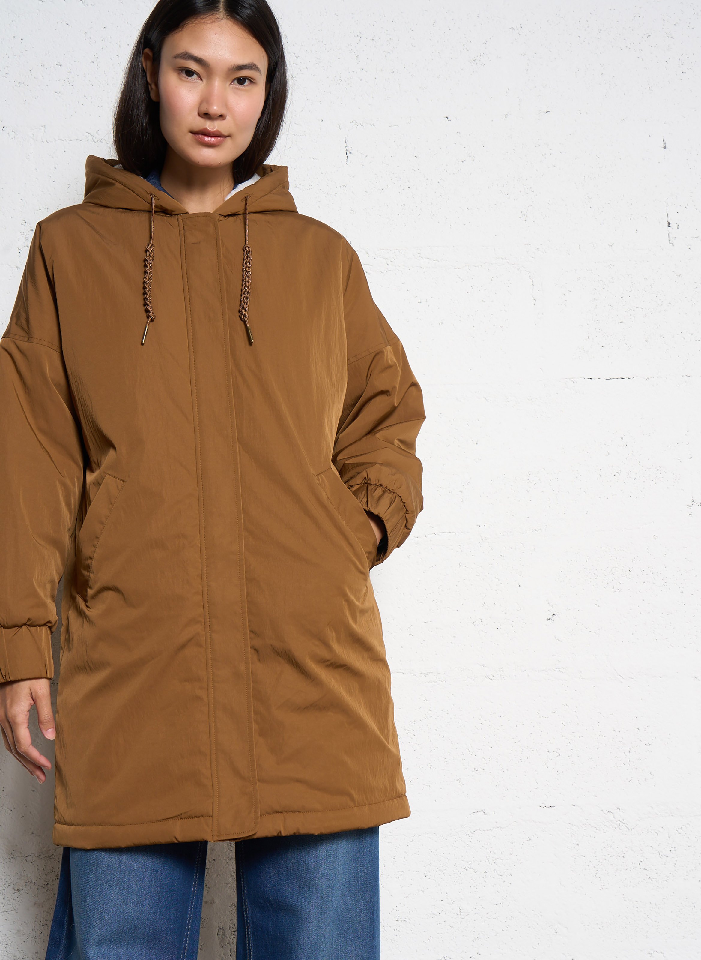 Round neck parka I CODE Brown