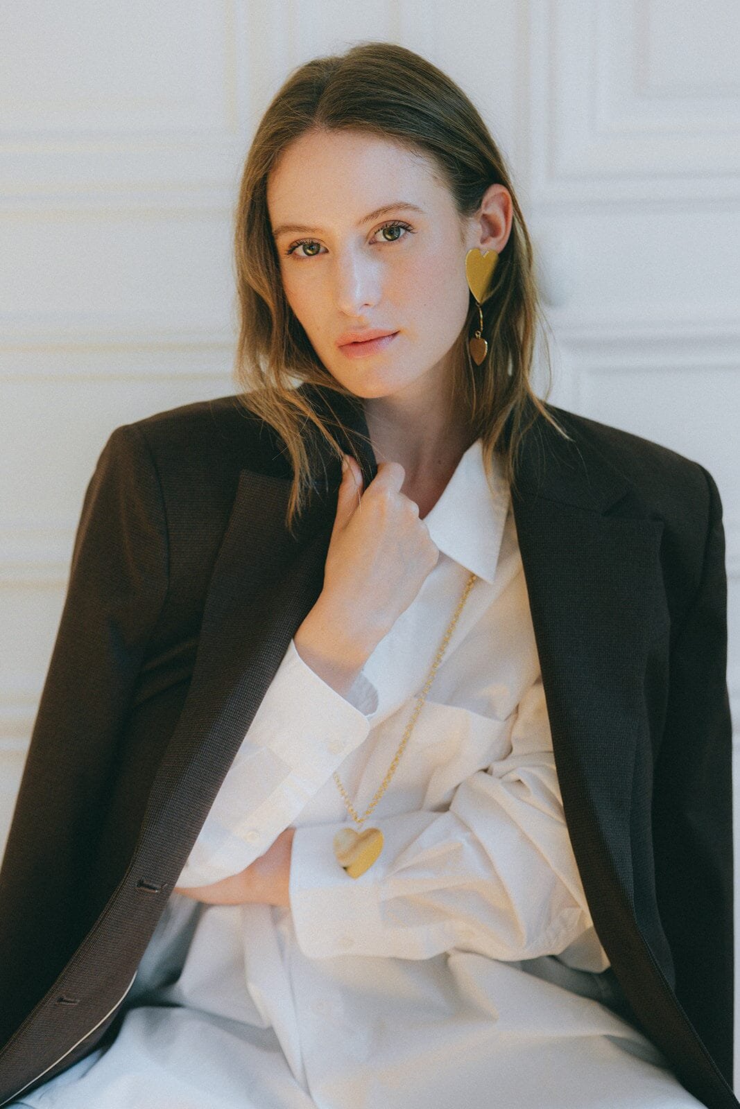 Silver-plated heart dangle stud earrings MONSIEUR SIMONE Golden