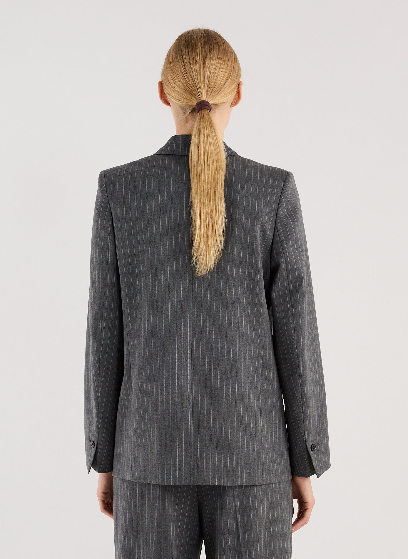 Cross-buttoned tailored blazer with stripes SAISON 1865 Grey