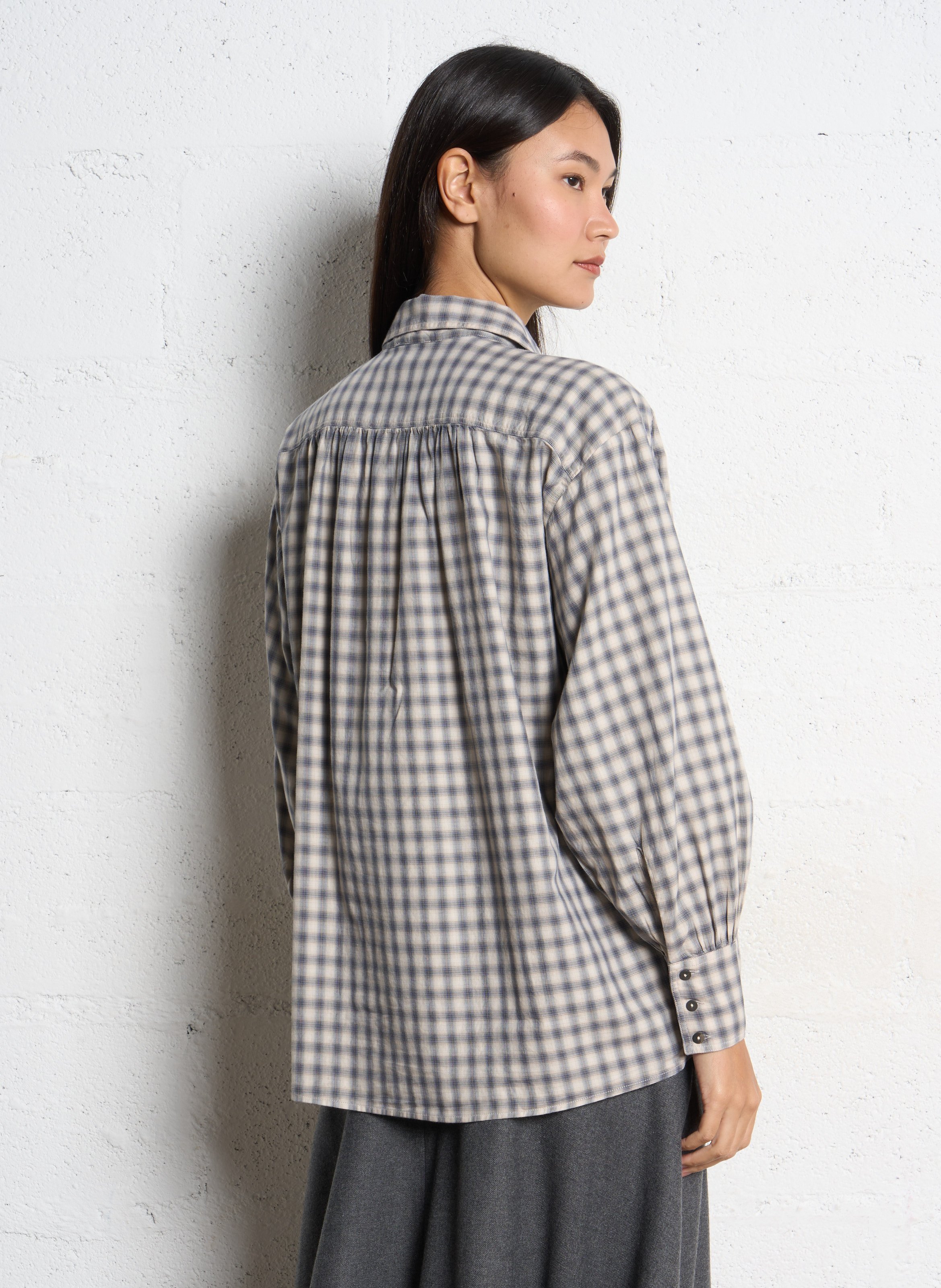 Chemise ample col classique à carreaux en coton DIEGA Bleu