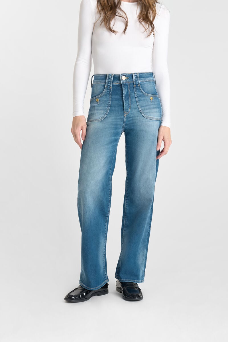 High-waisted wide leg flare jeans, 7/8 length, 34 inseam LE TEMPS DES CERISES Blue