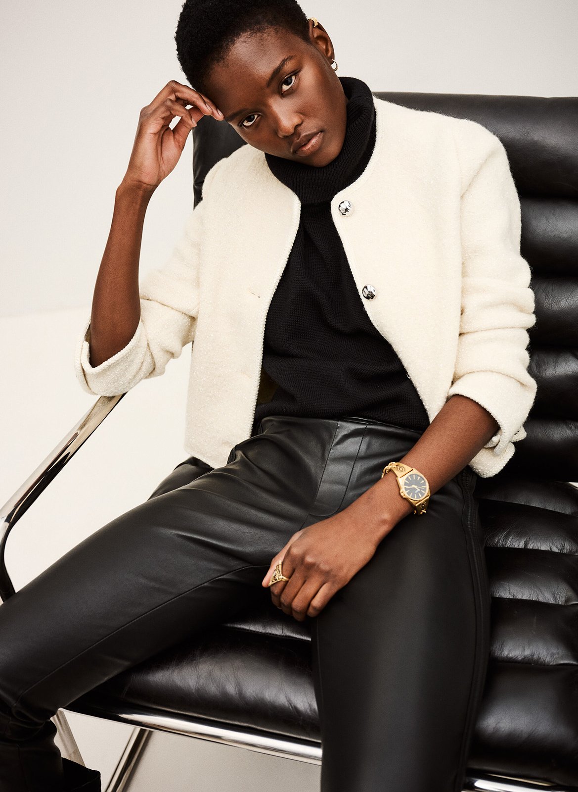 Veste courte boutonnée en maille bouclée BA&SH Beige