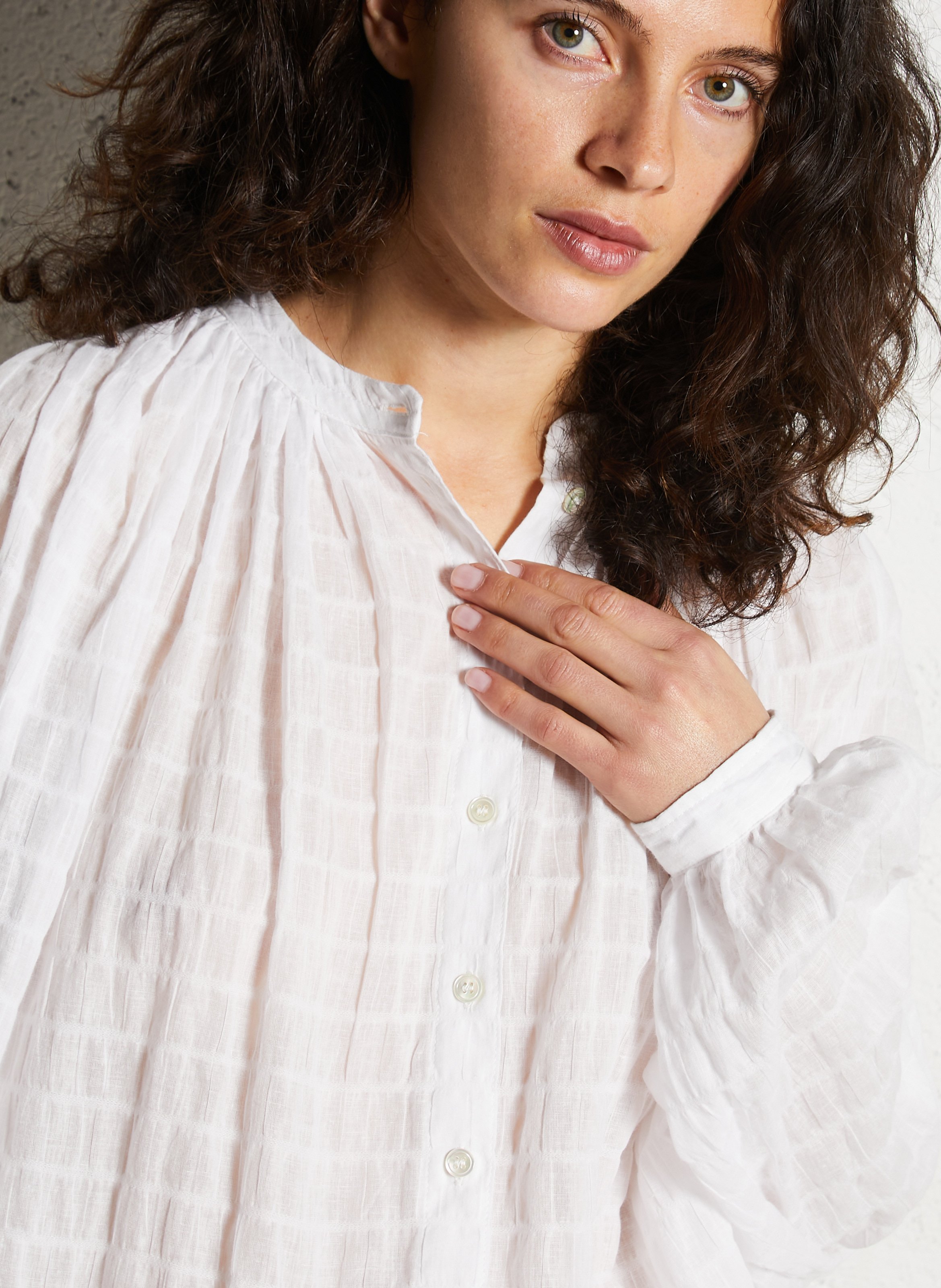 Chemise oversize col mao en coton mélangé JC SOPHIE Blanc