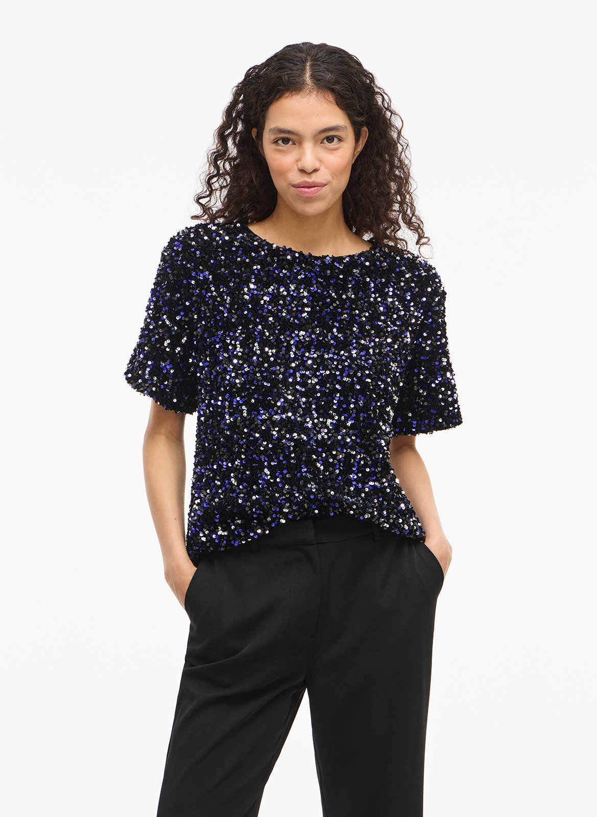 Top droit col rond à sequins VILA Bleu