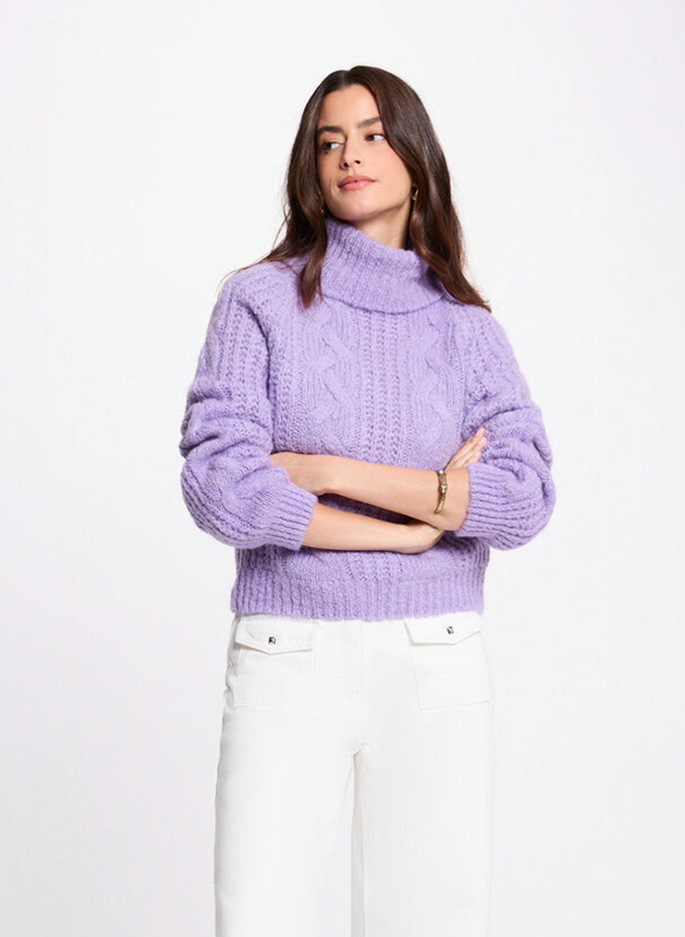 Pull droit col roulé en maille MORGAN Violet