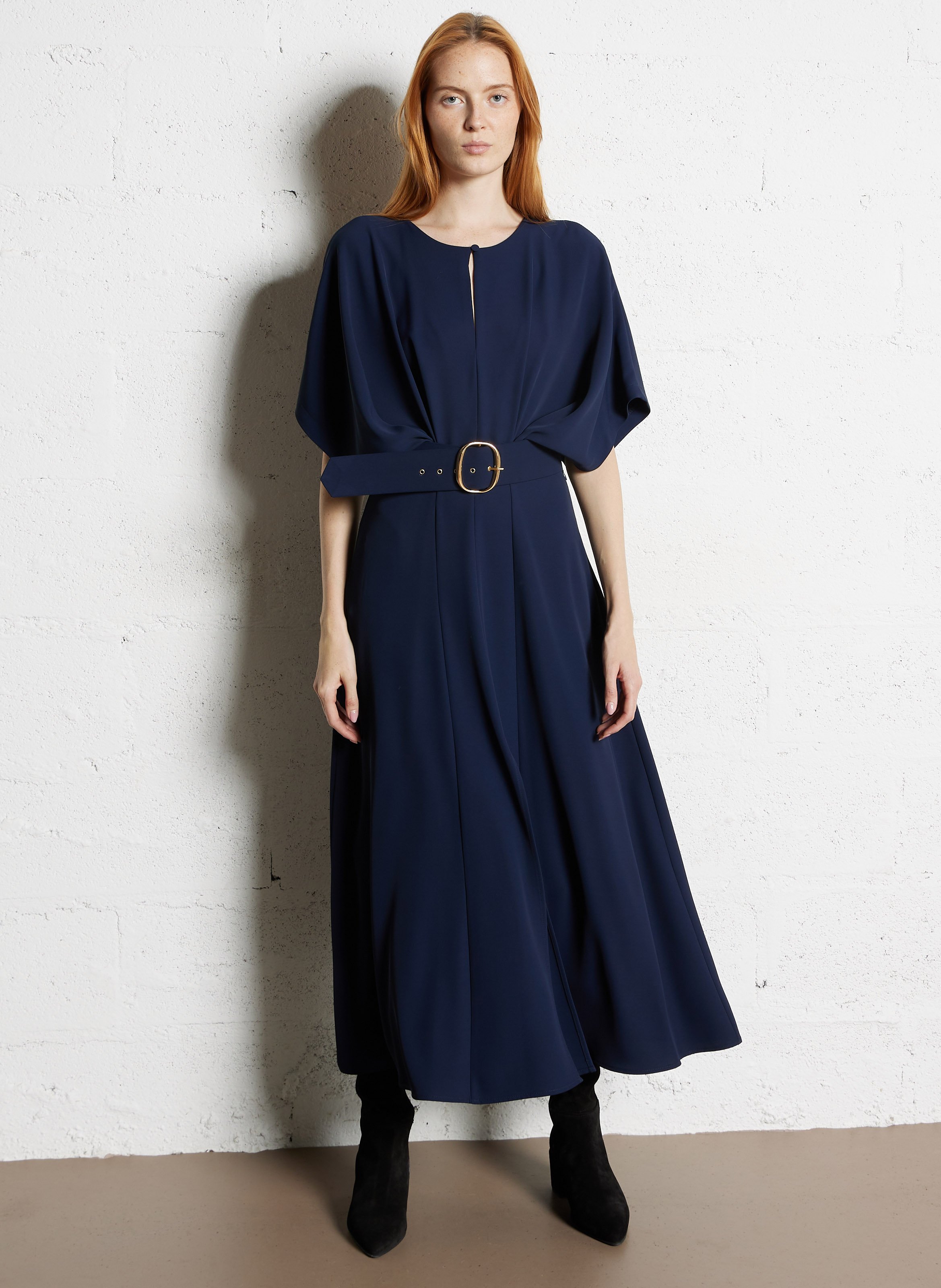 Long fitted round-neck dress IMPERIAL