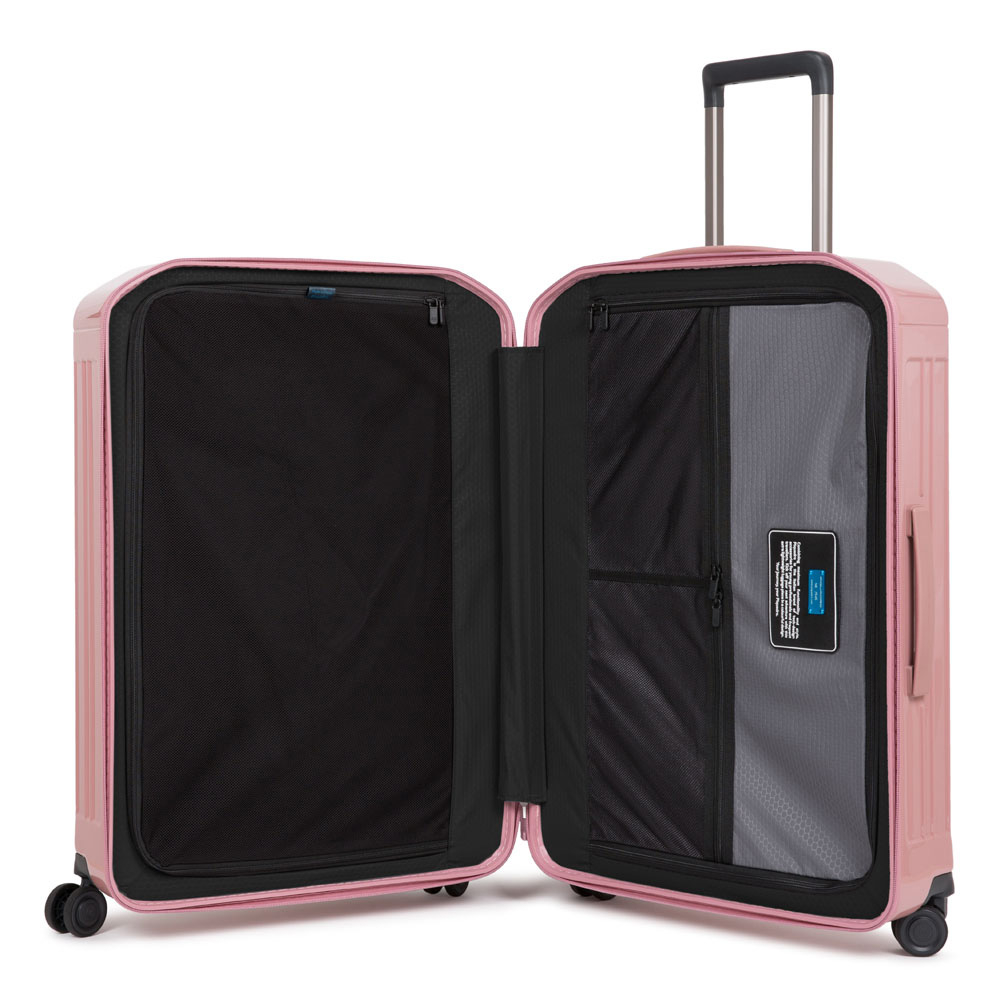 Medium-sized hardshell four-wheel trolley with TSA lock PIQUADRO Pink