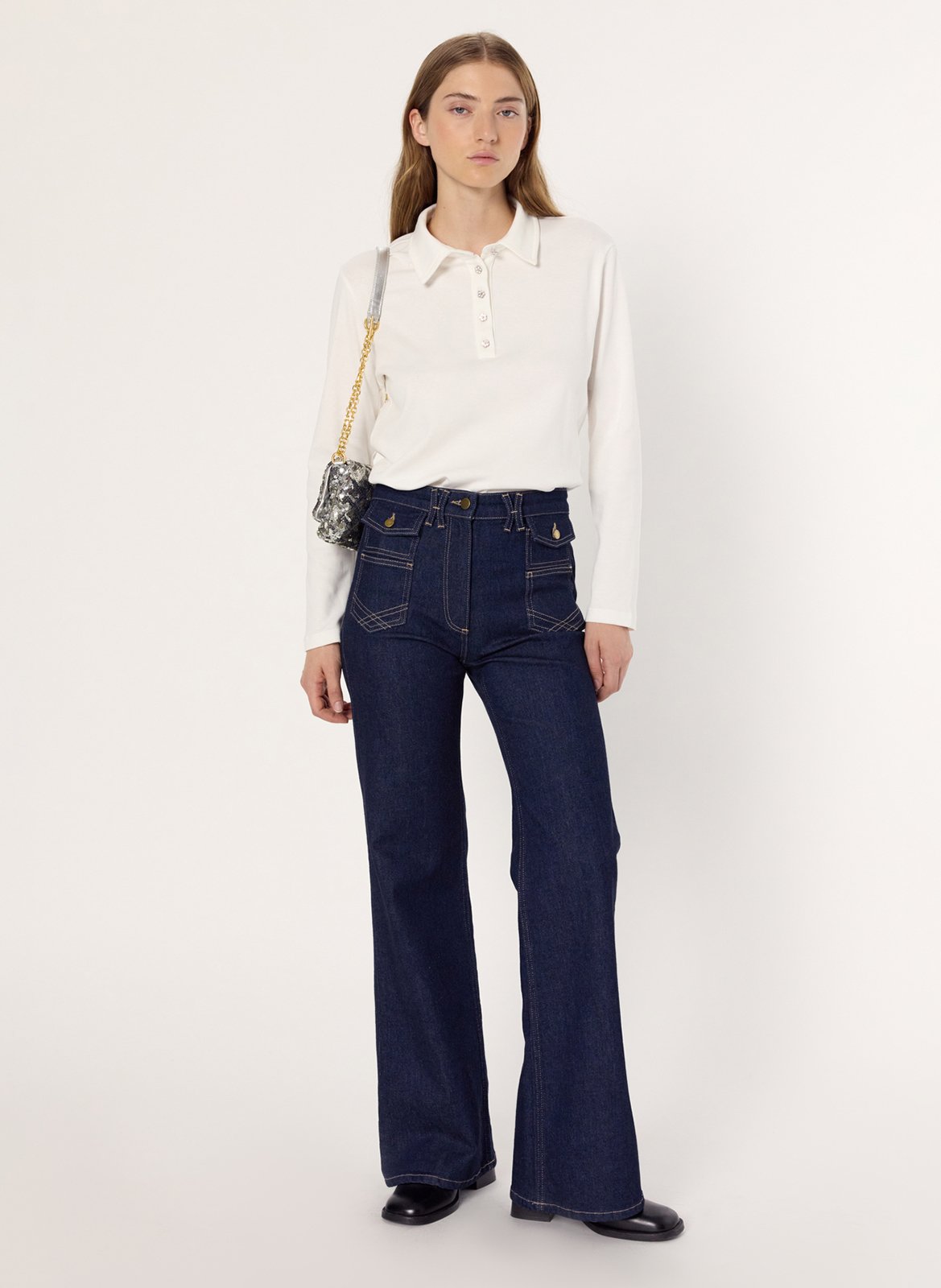 Top col polo en coton GERARD DAREL Beige