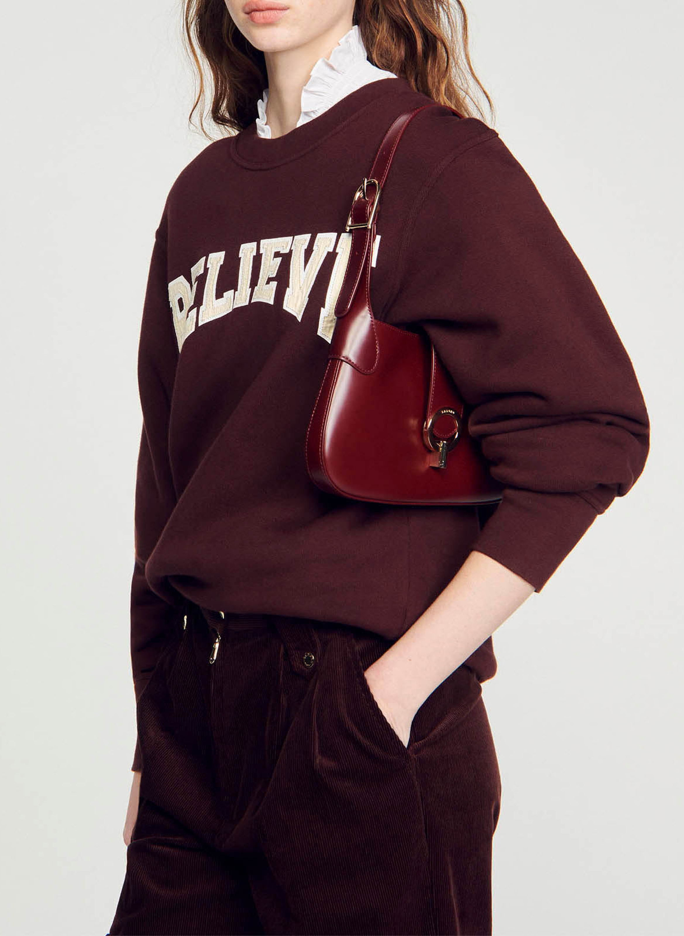 Baguette-Tasche aus Glattleder SANDRO Rot