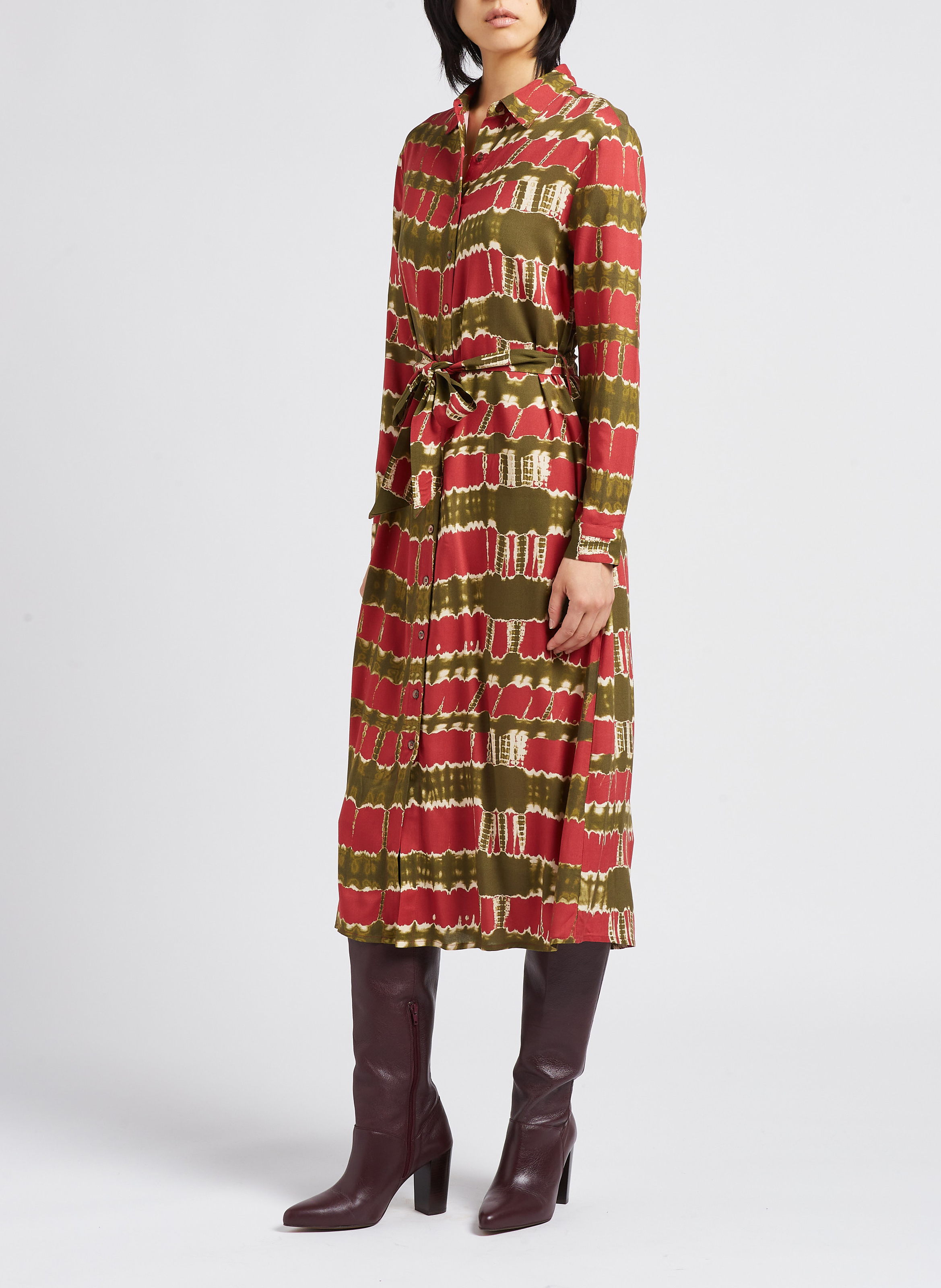 Robe midi col classique imprimé tie & dye LA PETITE ETOILE Rose