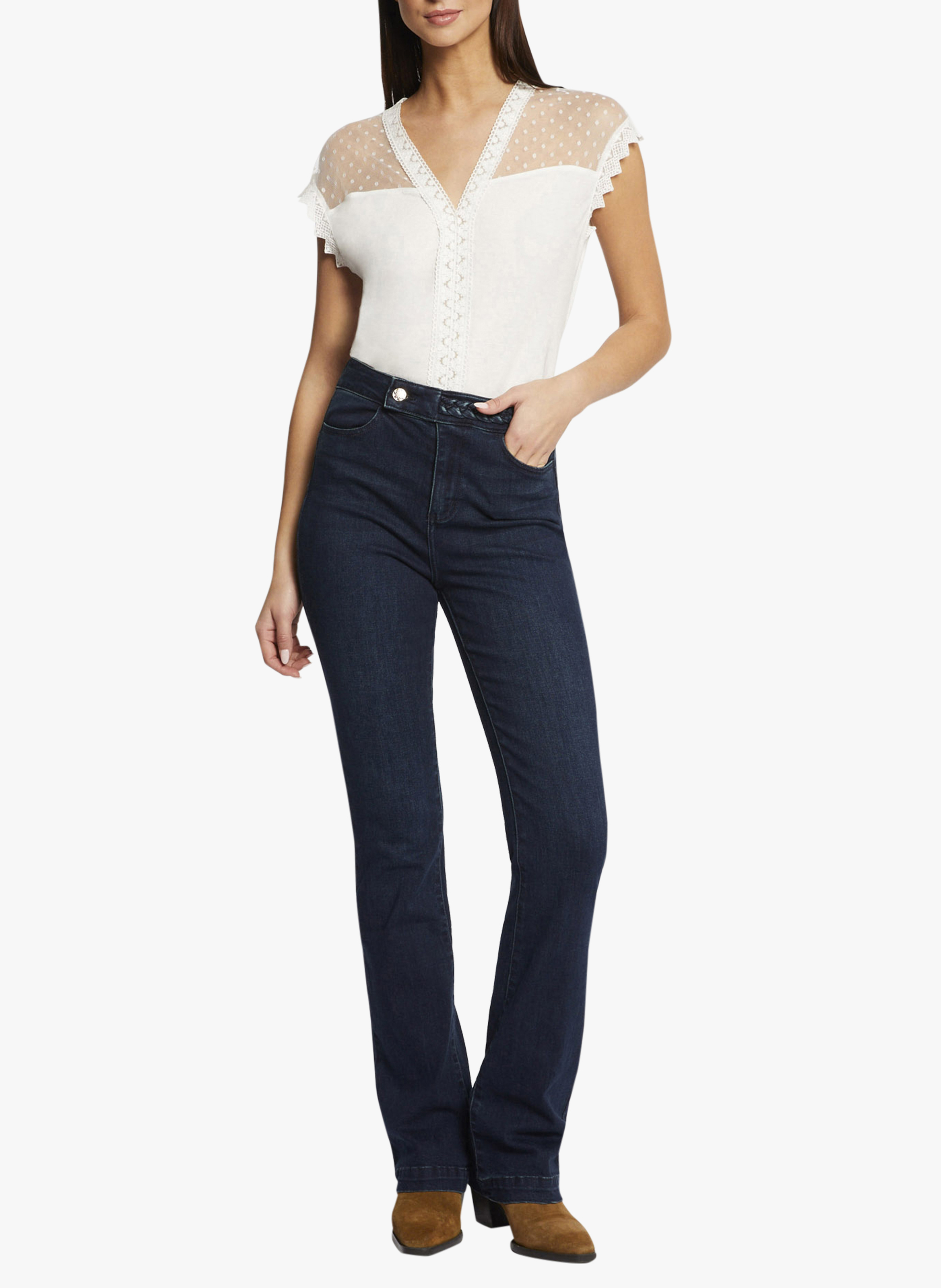 Rechte jeans met gevlochten details MORGAN Blauw