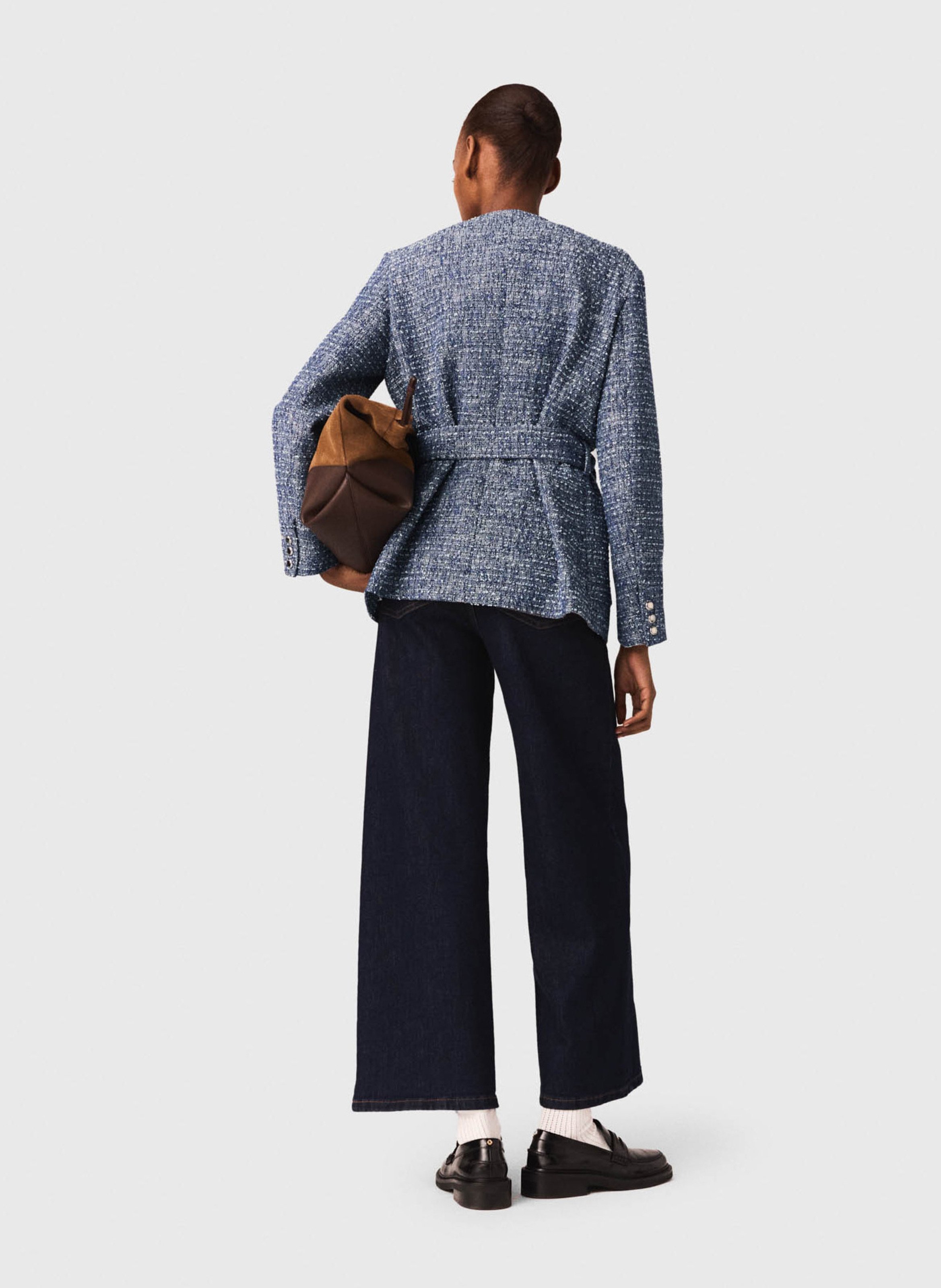 Belted tweed jacket in blended cotton MAJE Blue