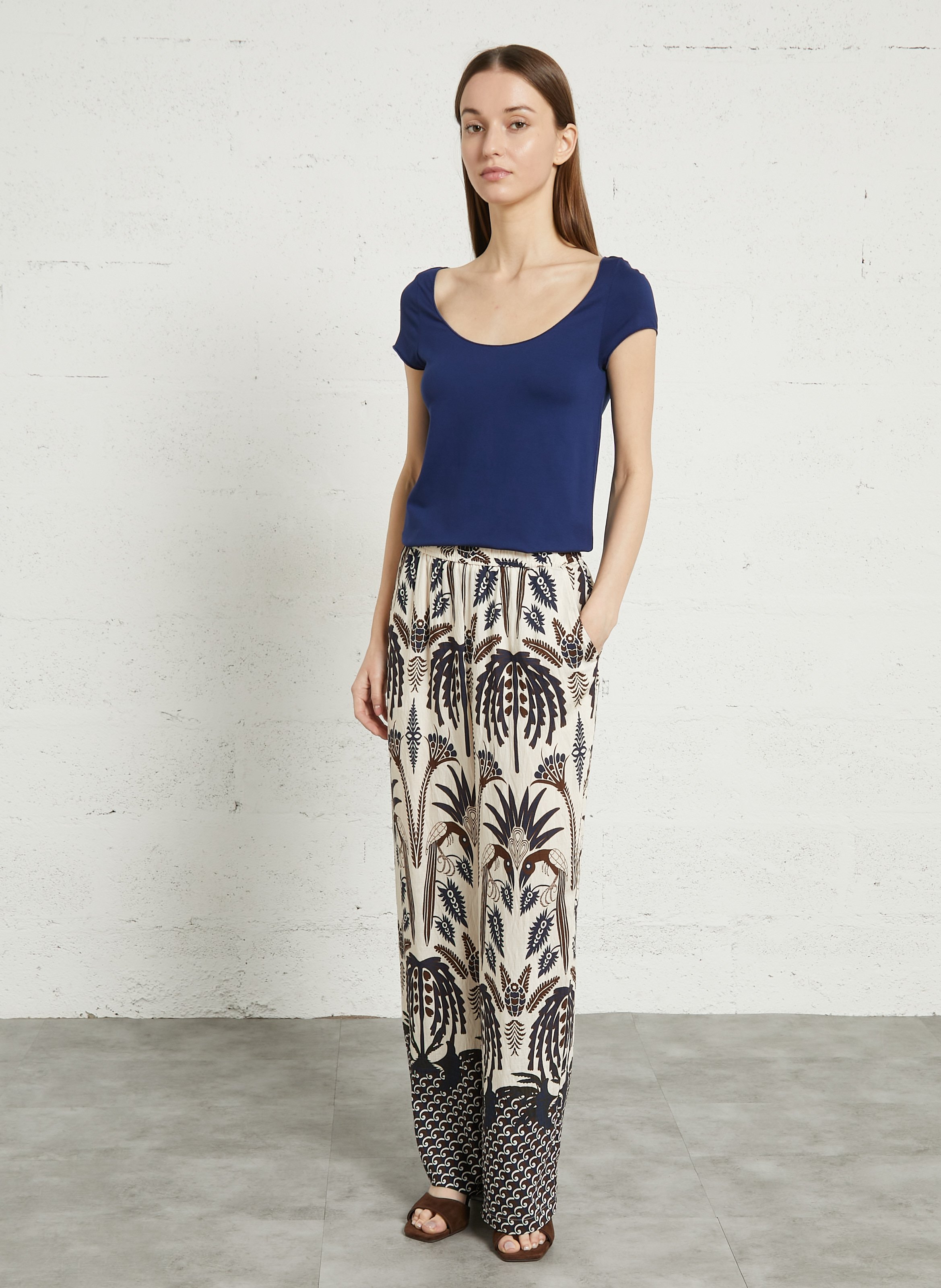 T-shirt met rechte pasvorm en gemêleerde korte mouwen MAJESTIC FILATURES Blauw