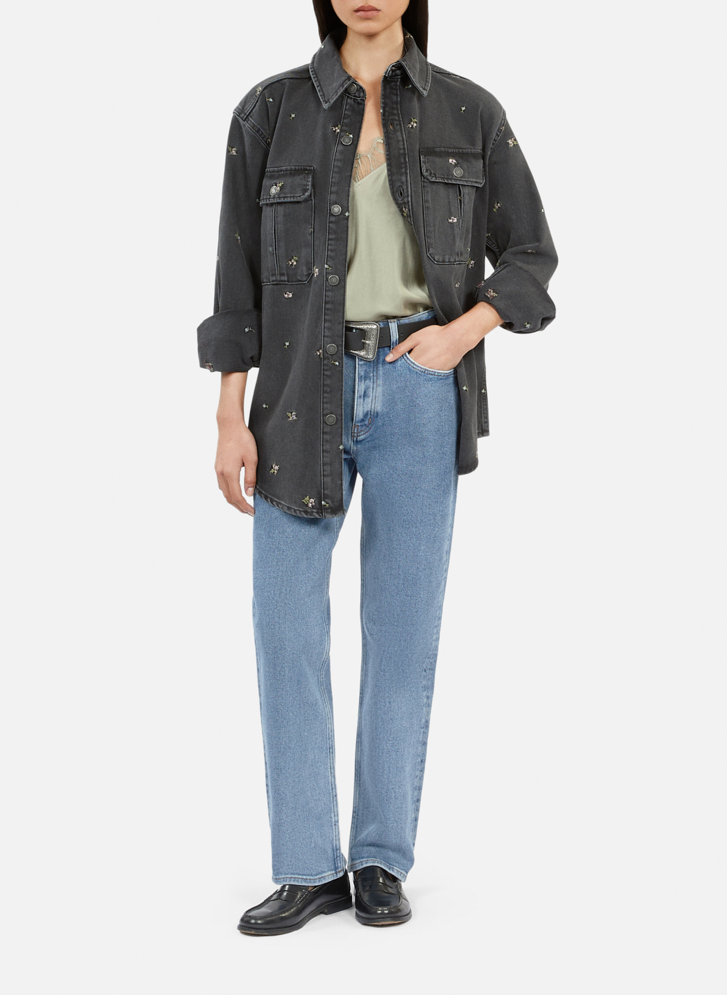 Denim overhemd met borduursels THE KOOPLES Grijs