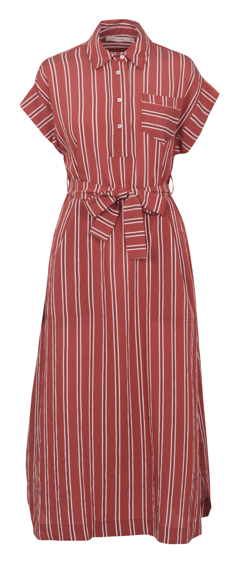 Lange, gestreepte jurk met klassieke kraag LA FEE MARABOUTEE Rood