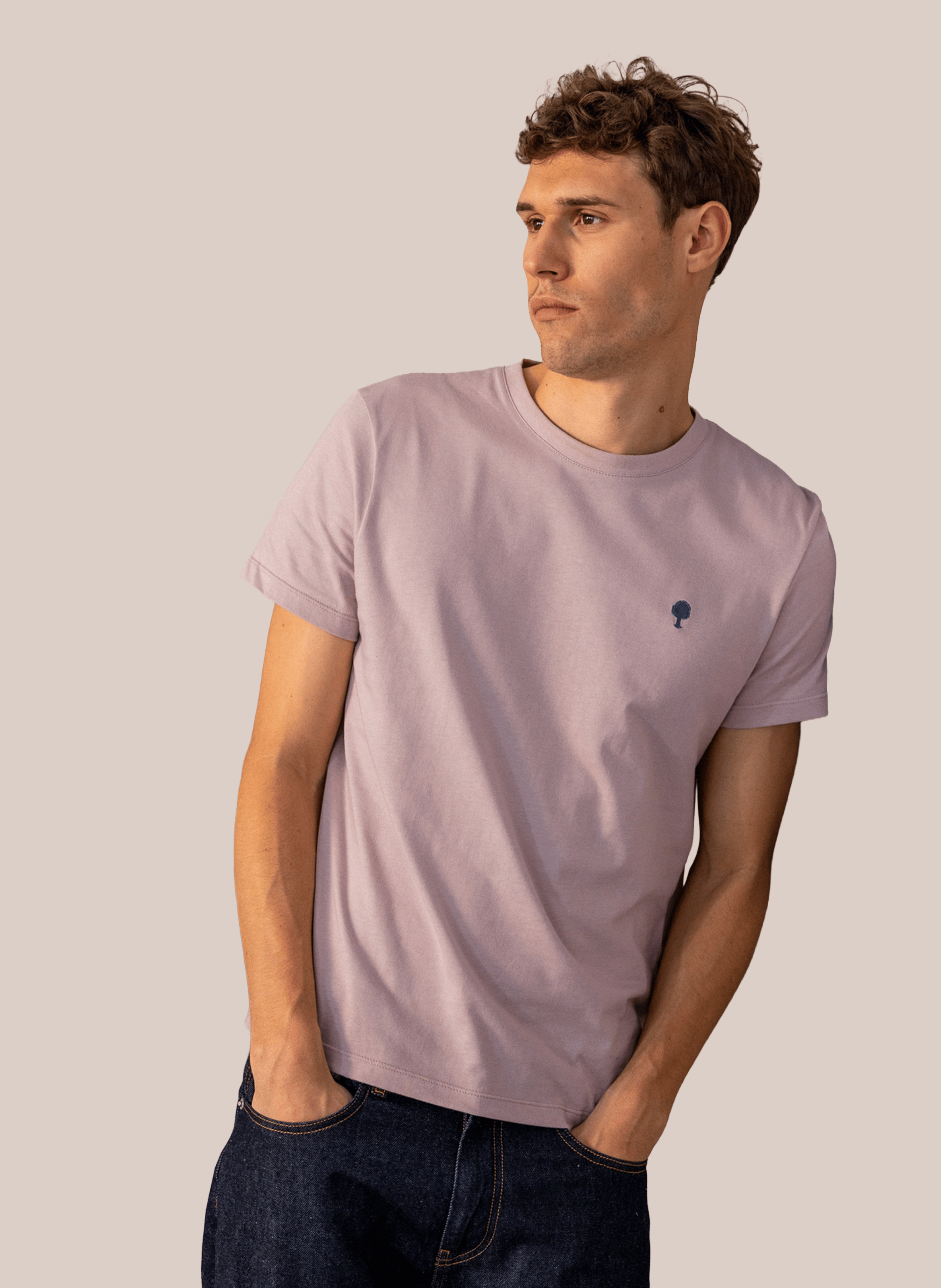 Tee-shirt droit col rond en coton et coton recyclé FAGUO Rose