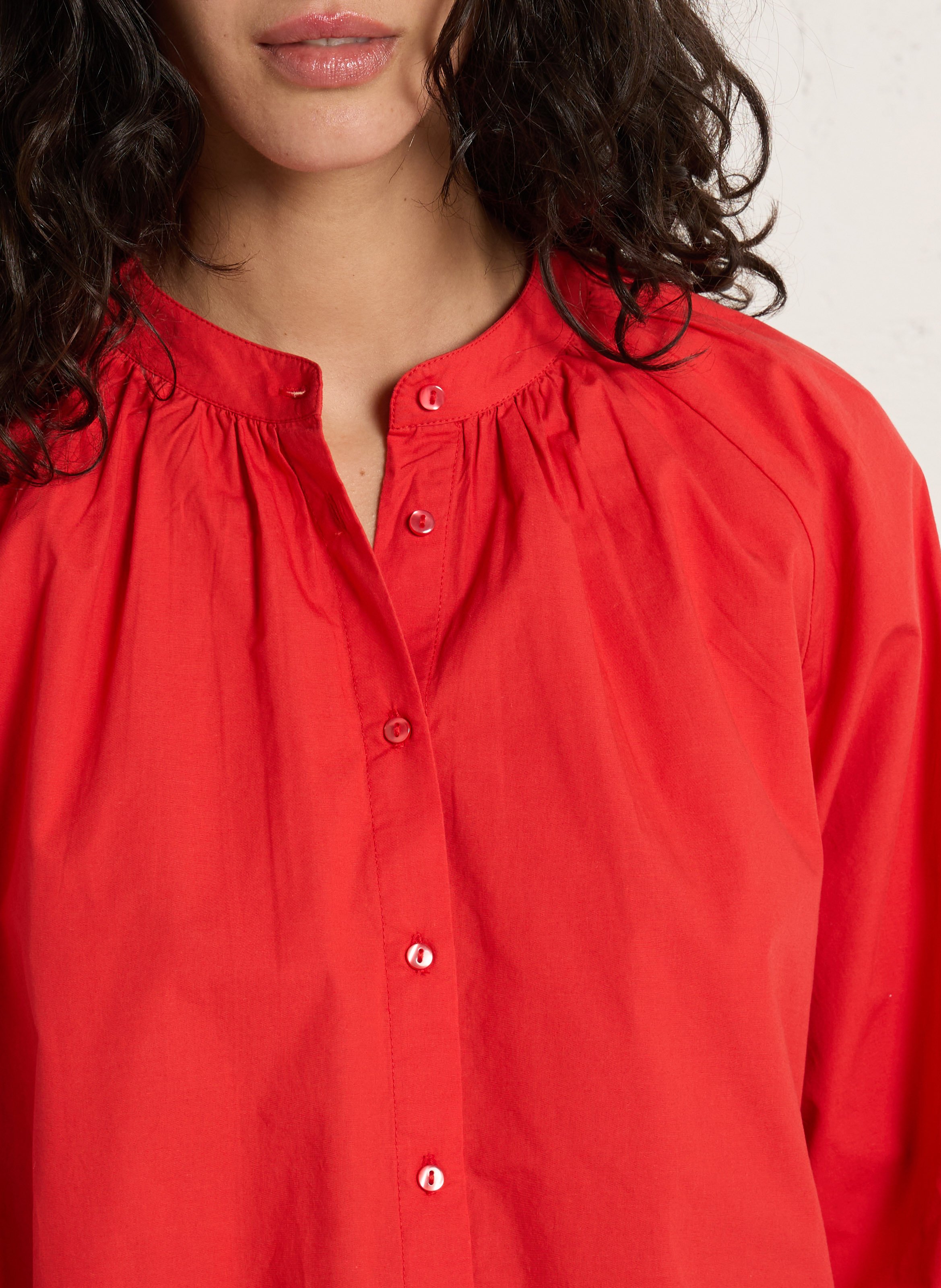 Blouse met ronde hals en knoopsluiting in effen kleur PETITE MENDIGOTE Rood