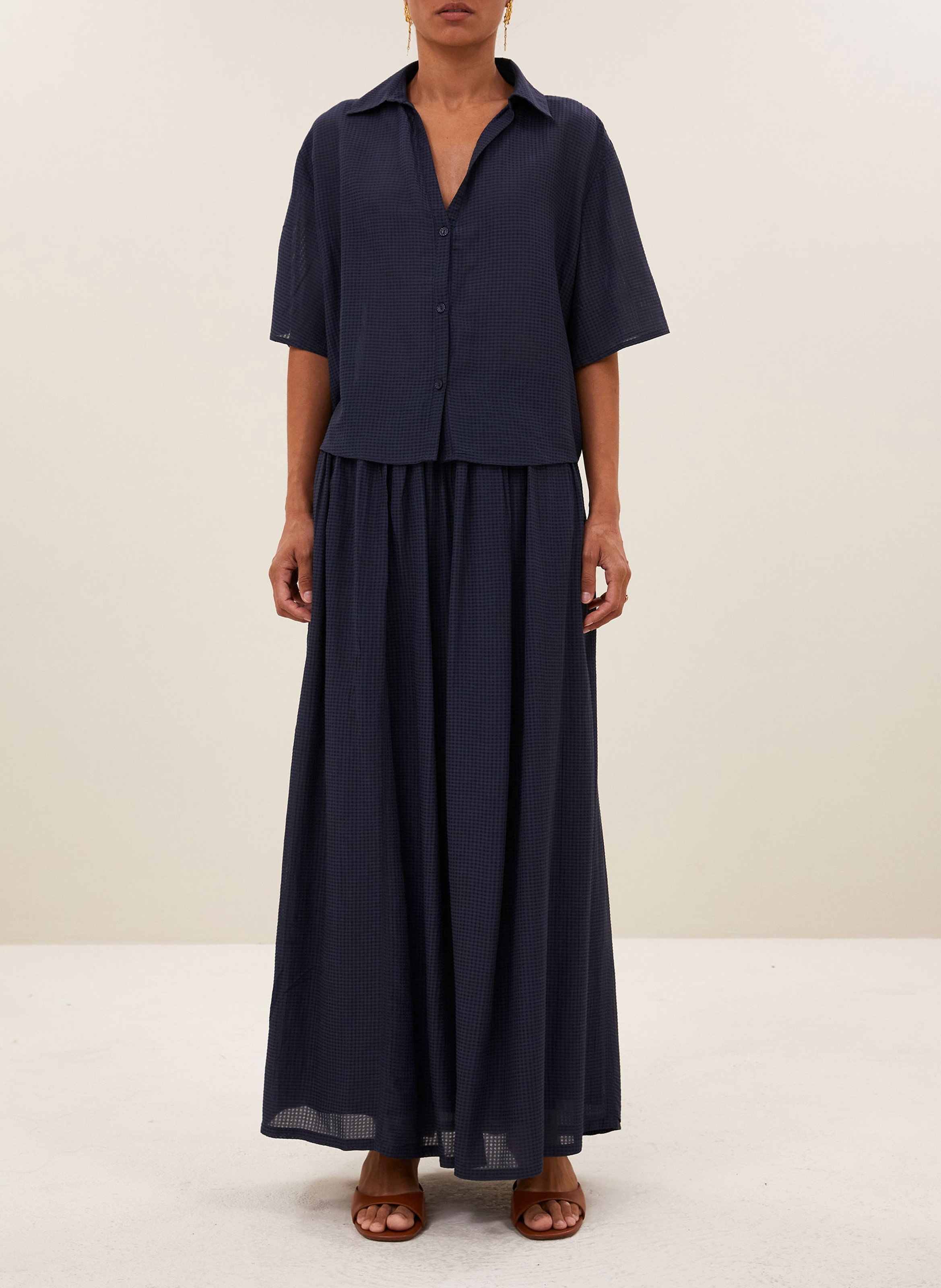 Asymmetrische Rüschenbluse aus Leinen BY BAR Blau